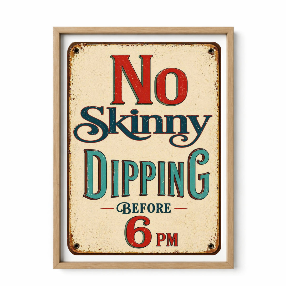 No Skinny Dipping Before 6PM Funny Pool Sign 13x19 Laminated Vintage Pool Decor Retro Backyard Pool Party Sign
