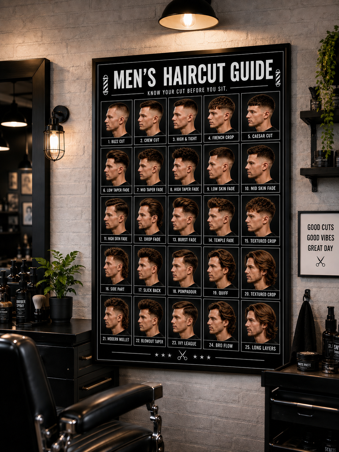 💈 MEN’S HAIRCUT GUIDE – 25 POPULAR STYLES
Give your barbershop a professional upgrade while making haircut consultations easier.