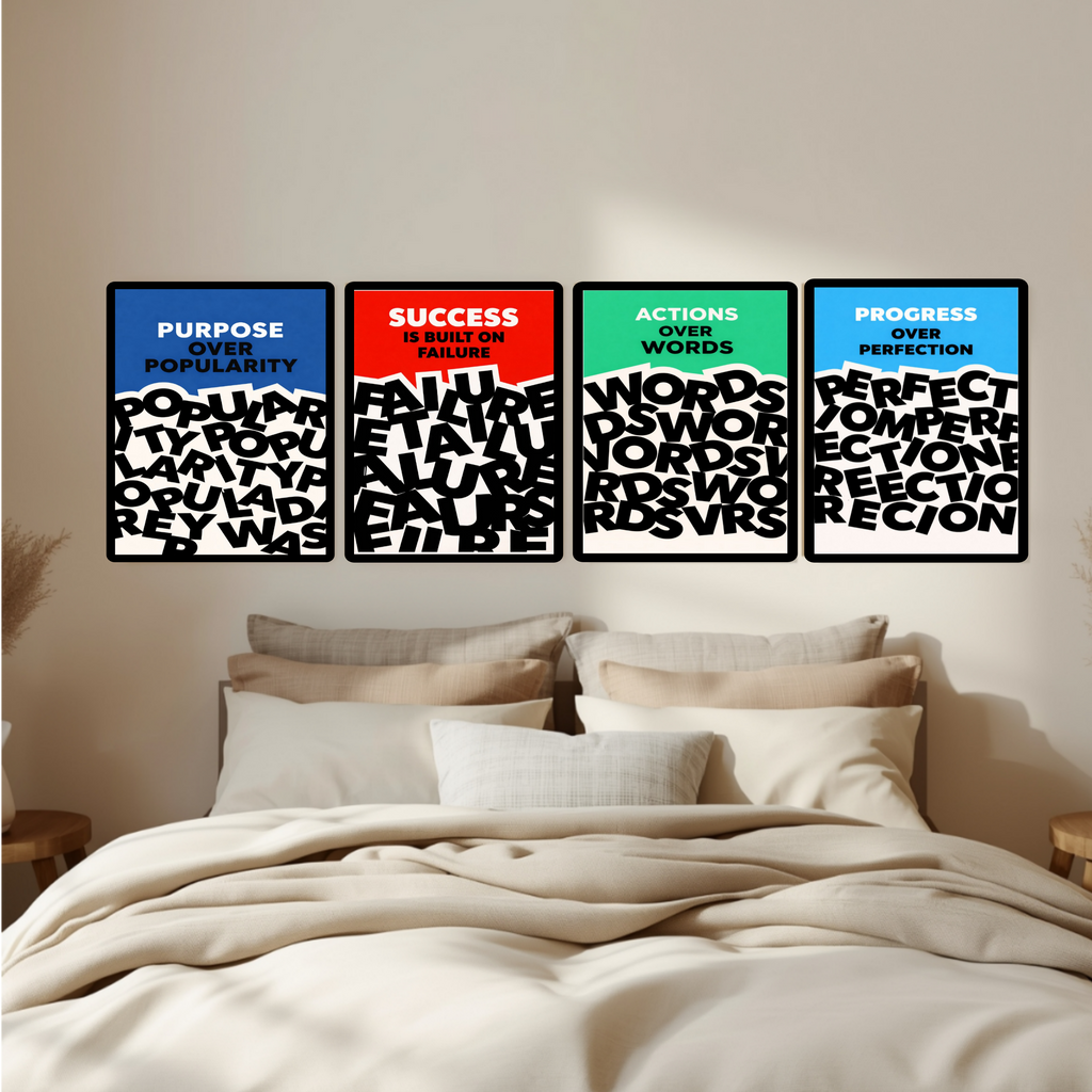 Motivational Wall Art Set Actions Over Words Purpose Over Popularity Progress Over Perfection Success Mindset Decor 13x19 Laminated