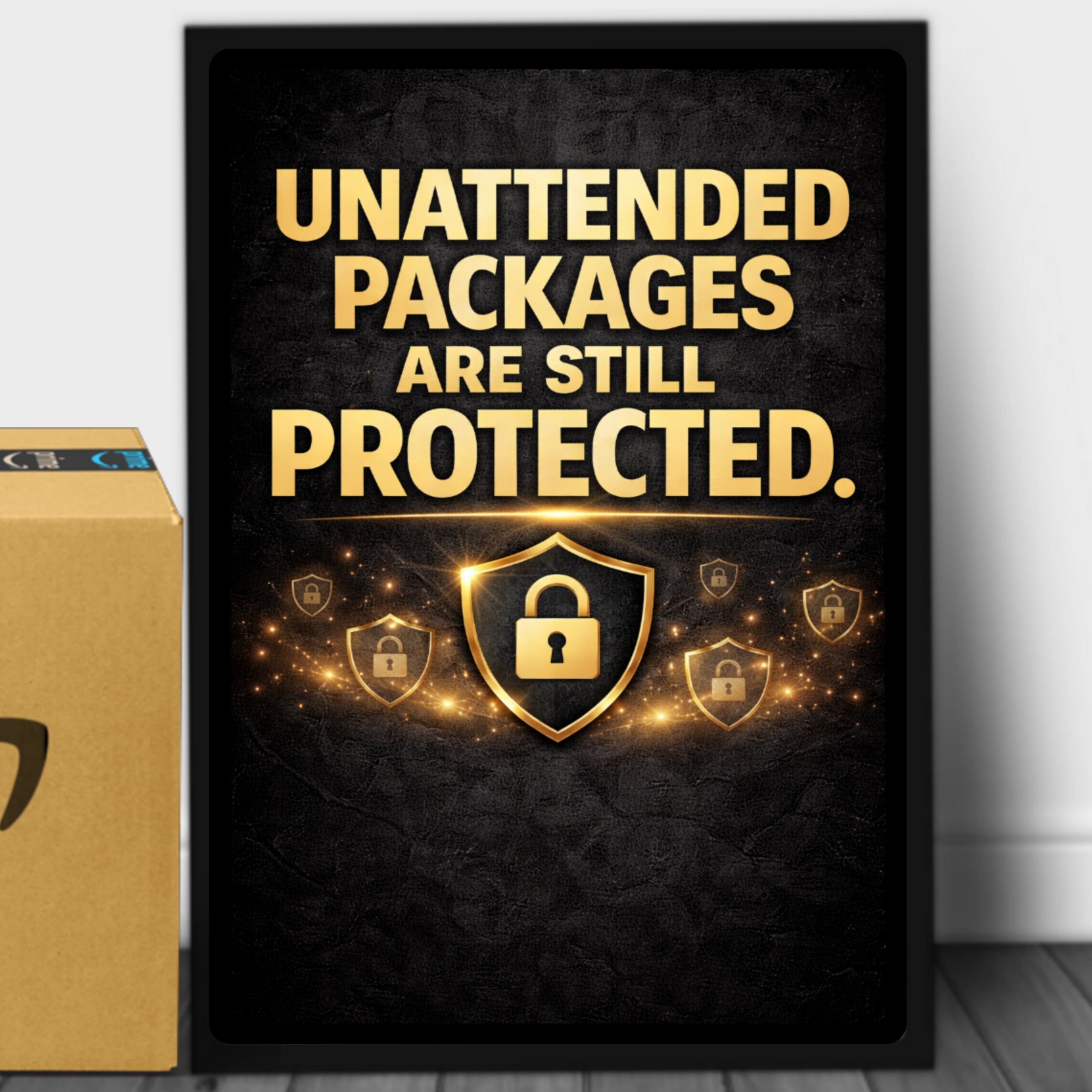 Unattended Packages Protected Sign 13x19 Laminated Porch Security Sign Outdoor Package Protection Warning Sign