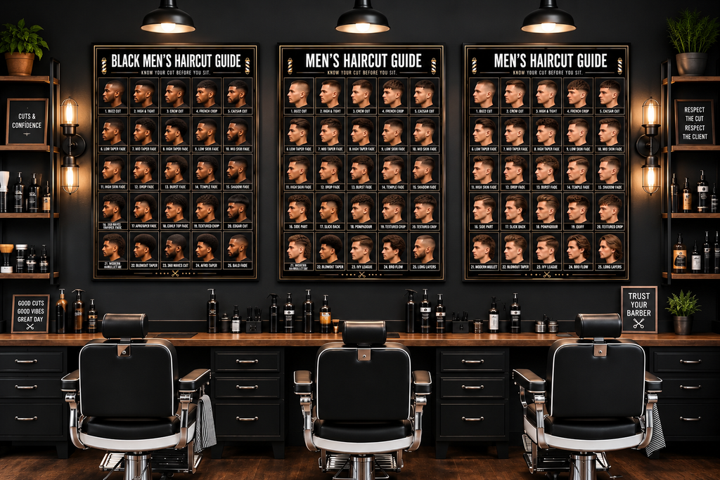 💈 MEN’S HAIRCUT GUIDE – 25 POPULAR STYLES
Give your barbershop a professional upgrade while making haircut consultations easier.