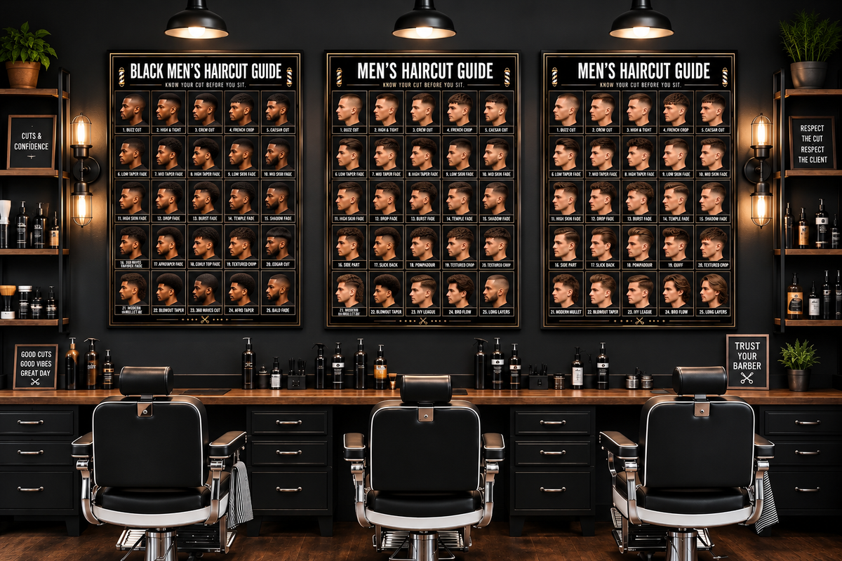 💈 MEN’S HAIRCUT GUIDE – 25 POPULAR STYLES
Give your barbershop a professional upgrade while making haircut consultations easier.