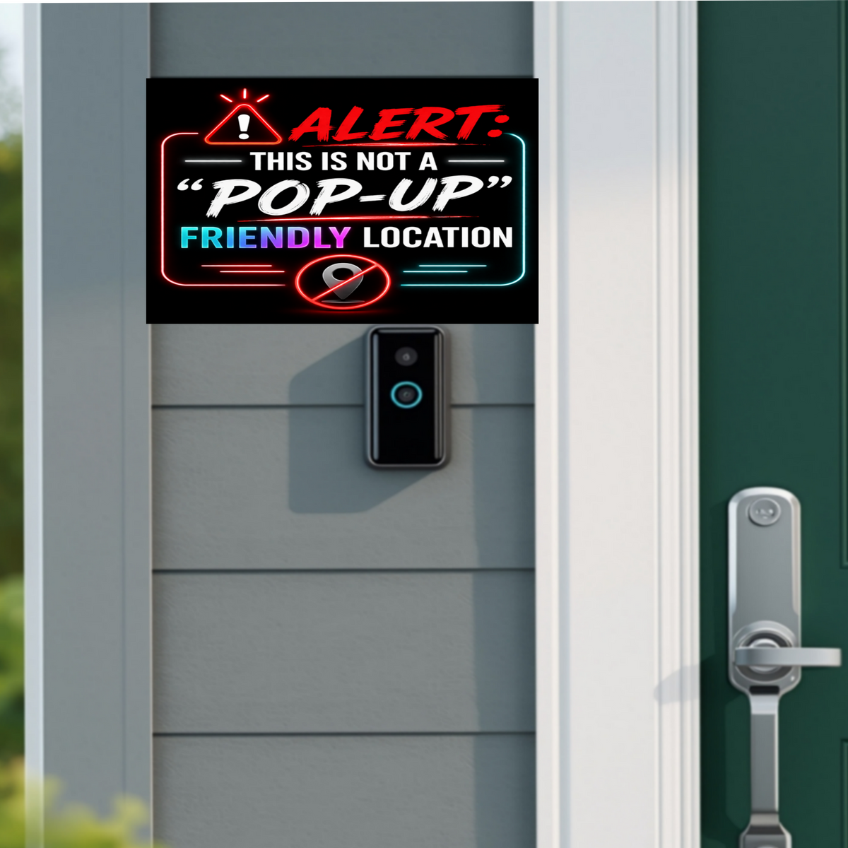 Alert Not A Pop Up Friendly Location Sign Funny No Soliciting Door Sign Modern Neon Style Decor 5x9in
