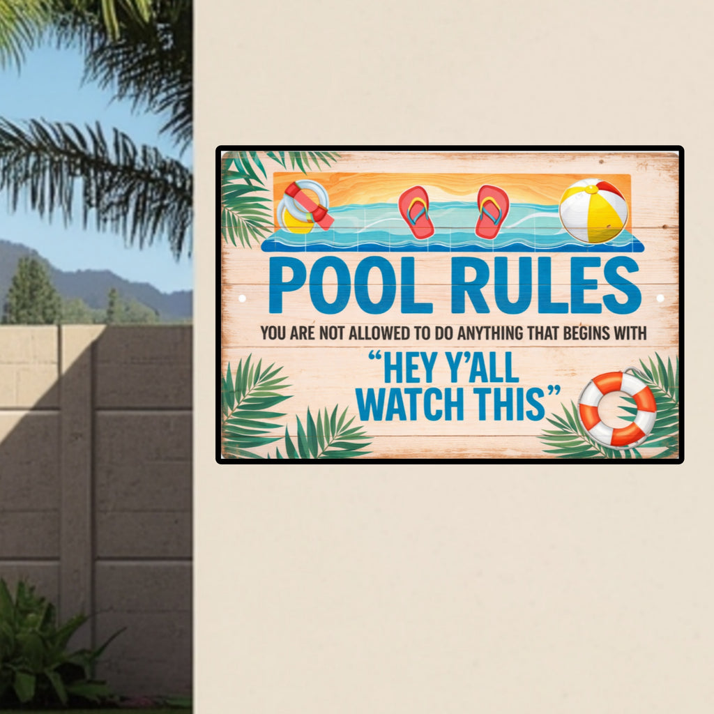 Funny Pool Rules Sign Hey Yall Watch This Sign 13x19 Laminated Backyard Pool Decor Humor Pool Safety Sign