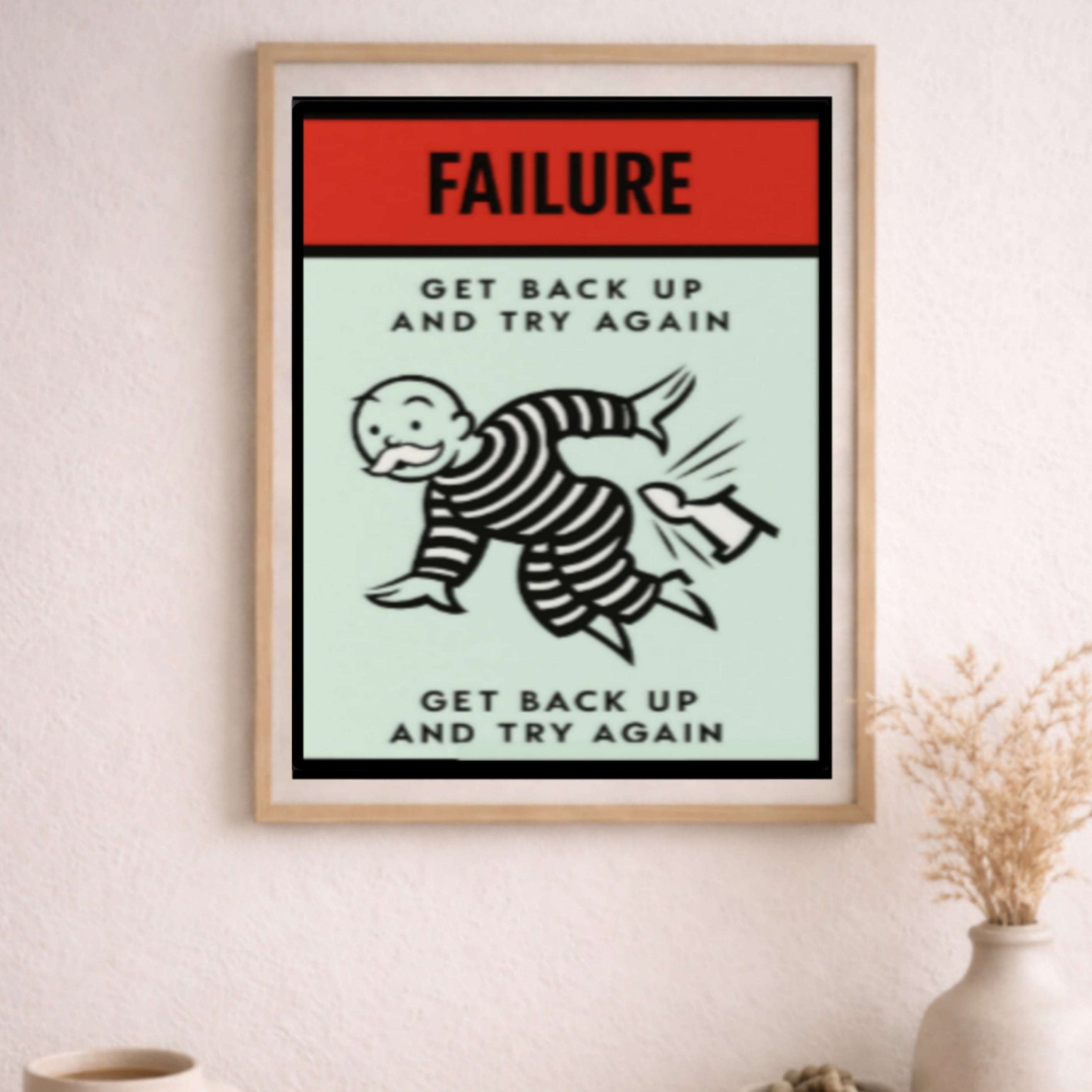Failure Motivational Poster – Get Back Up and Try Again | Growth Mindset Wall Art 13x19in