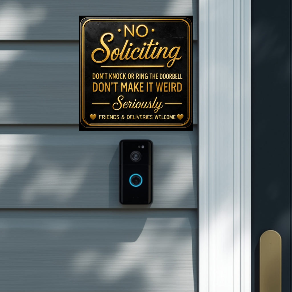 Premium No Soliciting Sign Black Gold Luxury Door Sign Modern Home Decor High End Style 6x9in