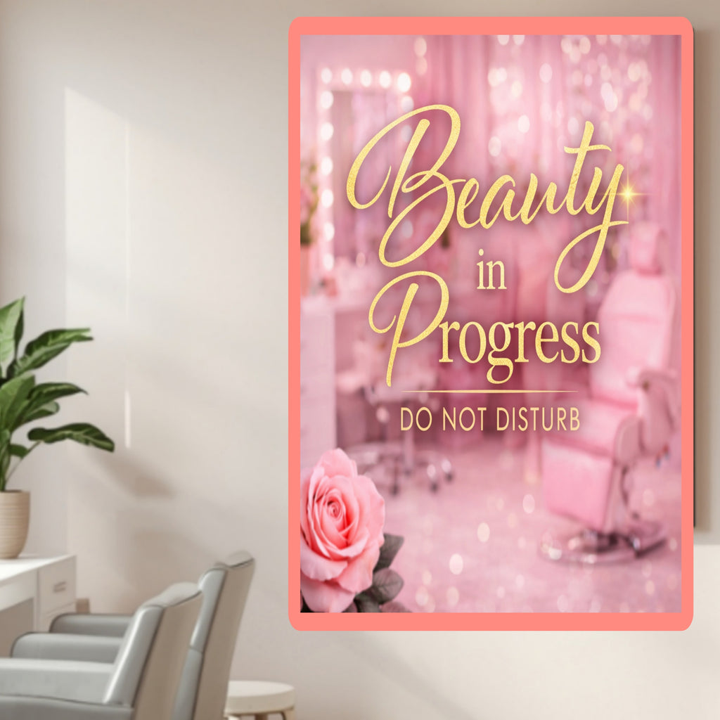 Beauty In Progress Sign Do Not Disturb Salon Decor 13x19 Laminated Spa Wall Art Beauty Room Sign Feminine Decor
