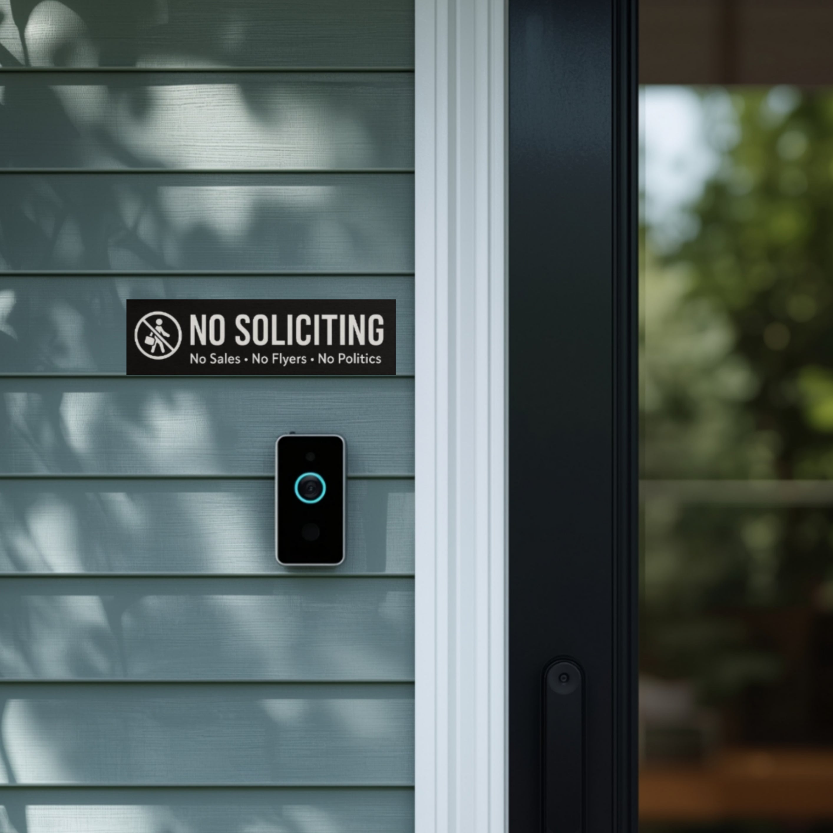 No Soliciting Sign Modern Door Sign  4x6in Laminated Aluminum Backing backing Home Security Warning Sign Minimalist Decor
