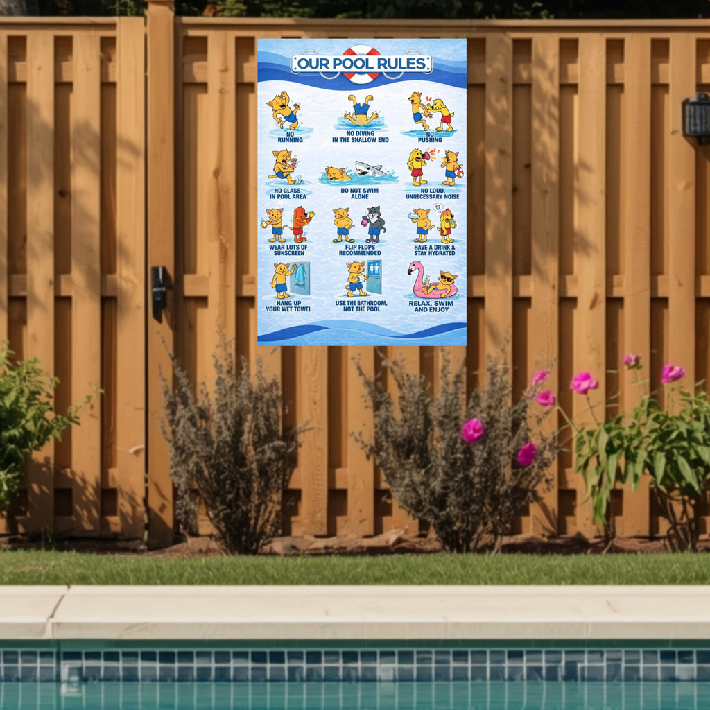 Pool Rules Sign 13x19 Laminated Funny Pool Safety Poster Kids Pool Rules Sign Backyard Pool Decor Family Pool Sign