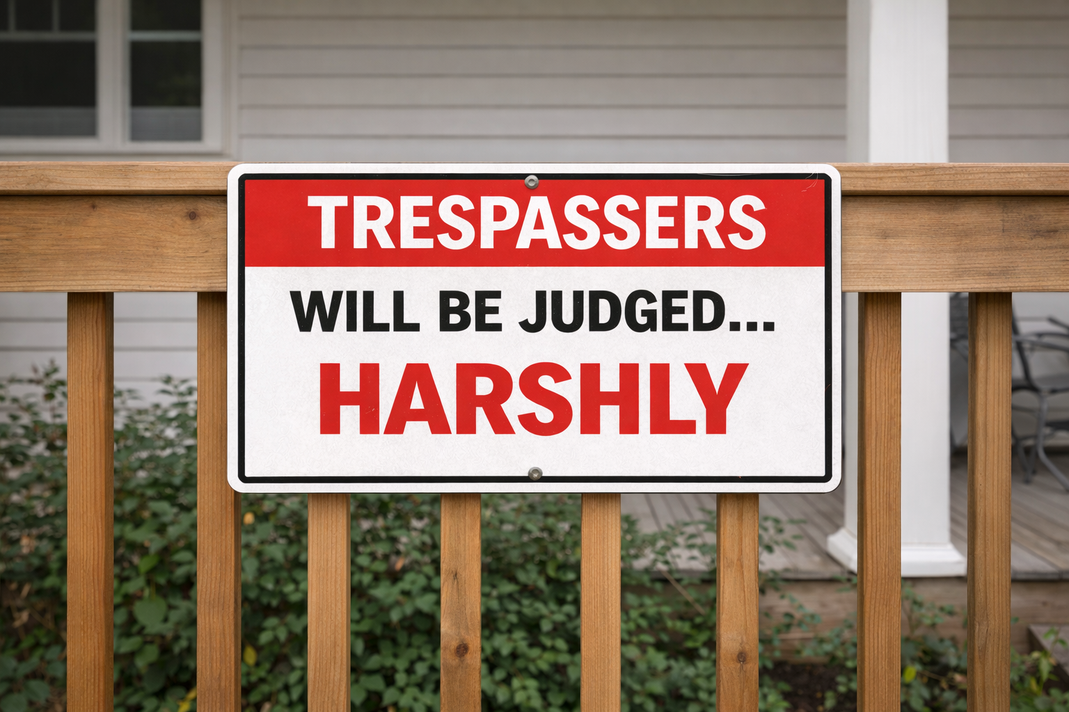 Trespassers Will Be Judged… Harshly Sign – 13x19 Laminated Warning Sign | Funny No Trespassing Sign | Fence, Gate, or Property Sign