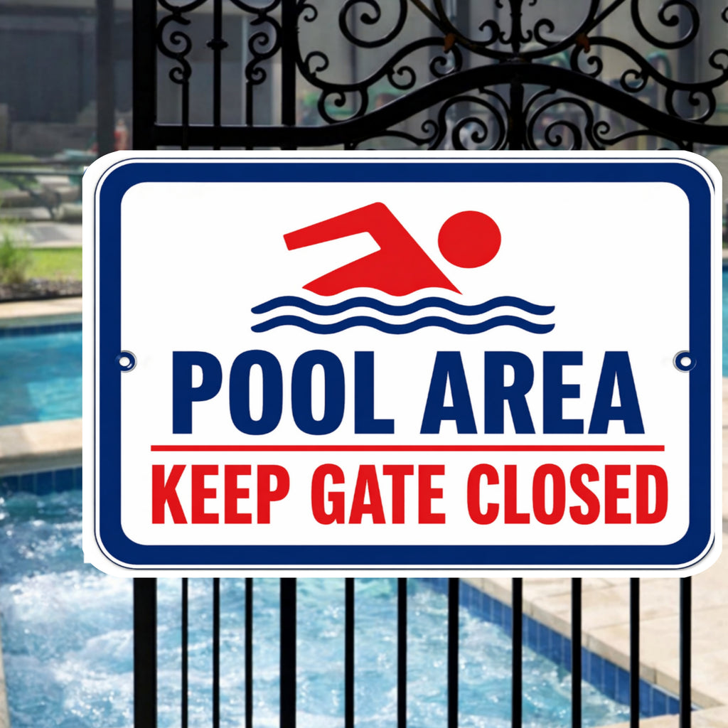 Pool Area Keep Gate Closed Sign 13x19 Laminated Pool Safety Decor Backyard Pool Warning Sign