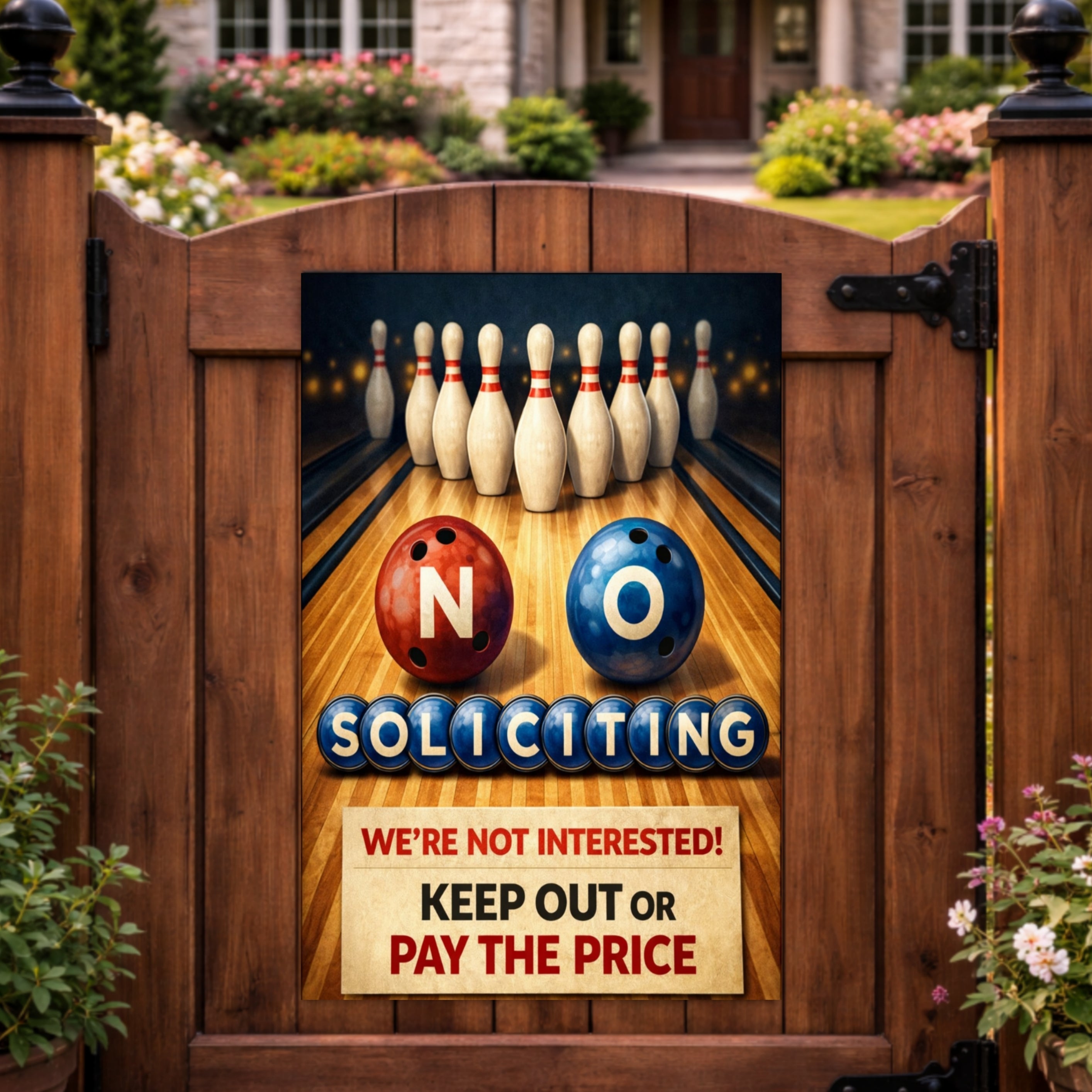 No Soliciting Bowling Sign Funny Door Sign Keep Out Or Pay The Price 13x19 Laminated Home Security Yard Sign Funny Warning Decor