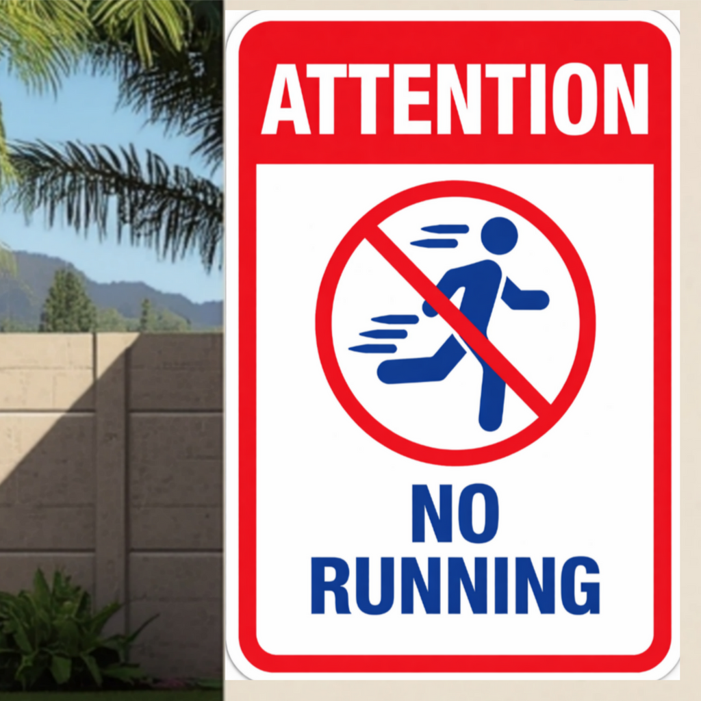 No Running Pool Sign Safety Warning Sign 13x19 Laminated Pool Area Sign Outdoor Pool Safety Decor
