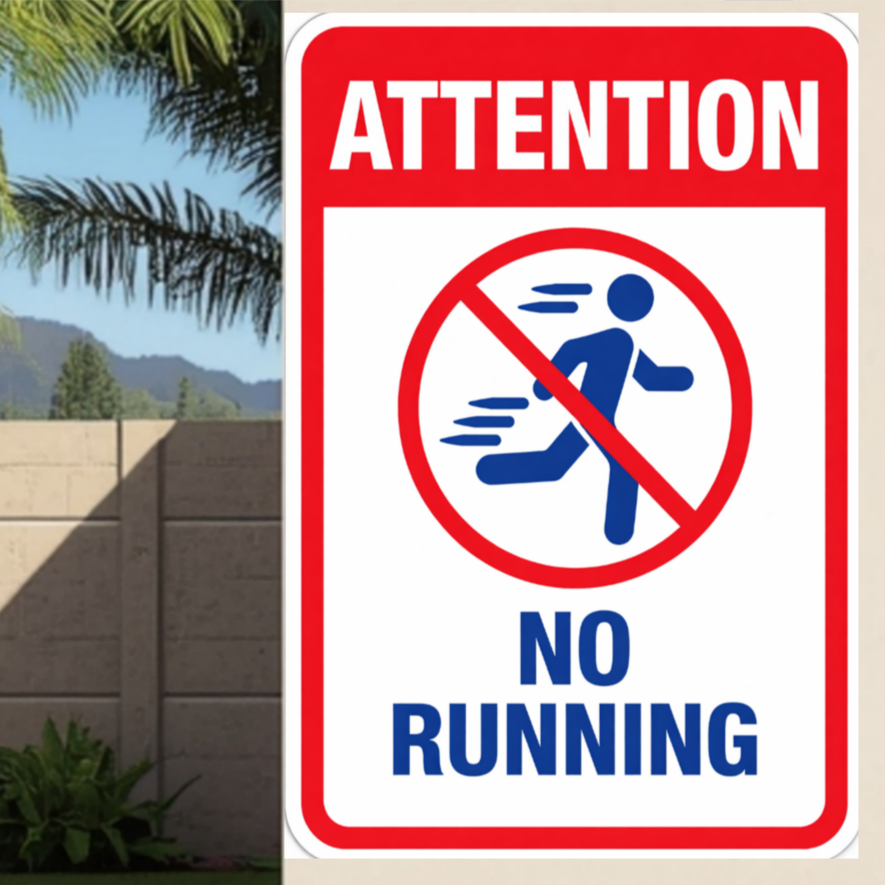 No Running Pool Sign Safety Warning Sign 13x19 Laminated Pool Area Sign Outdoor Pool Safety Decor