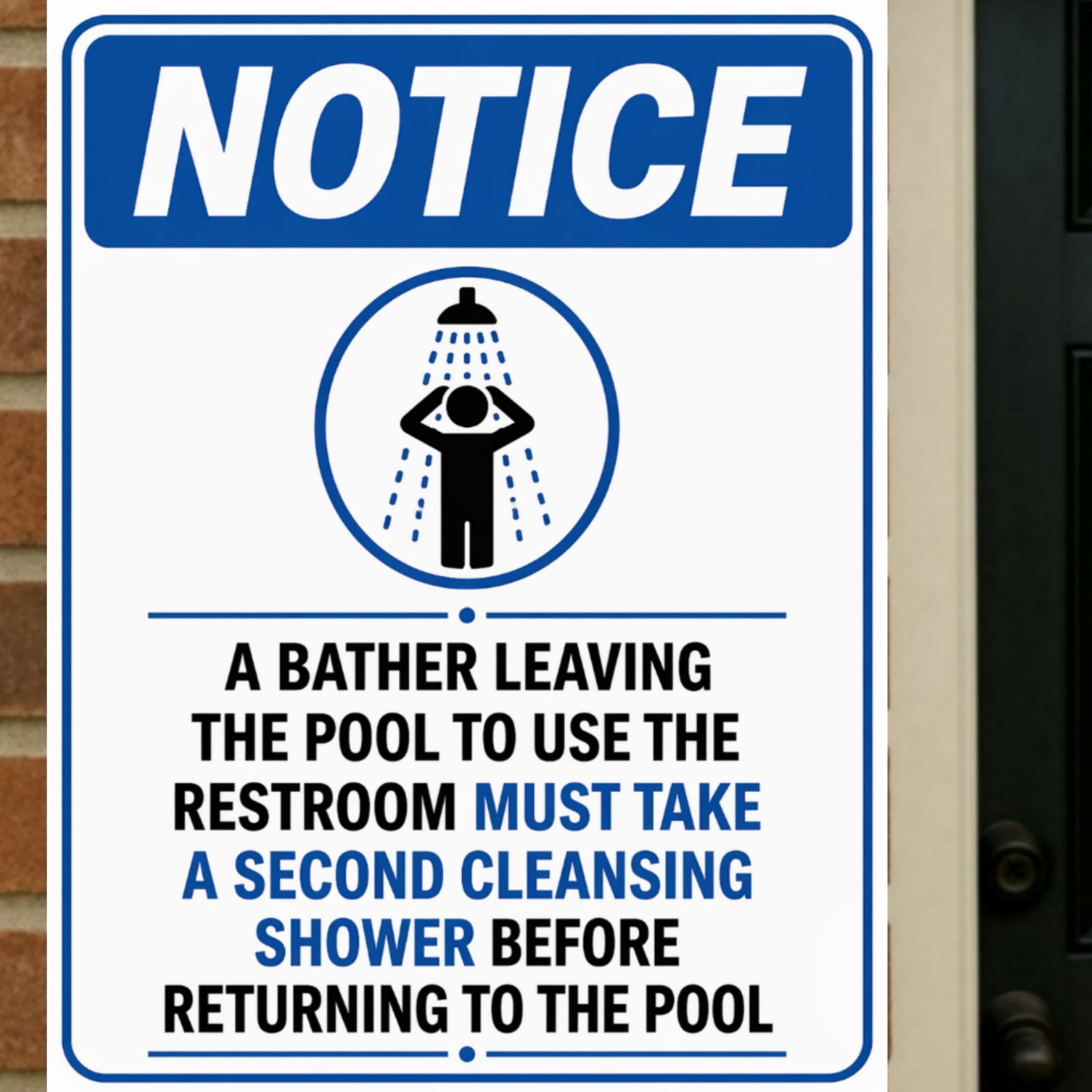 Pool Shower Notice Sign | 13x19 Laminated Swimming Pool Hygiene & Safety Wall Sign