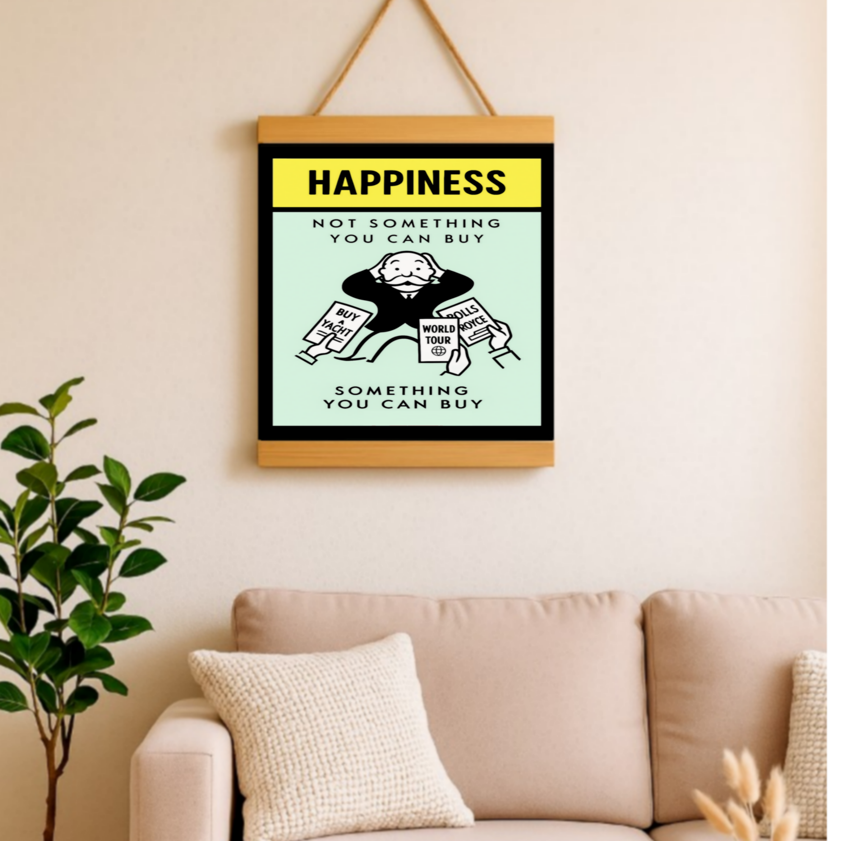 Monopoly Happiness LAMINATED PRINT – Not Something You Can Buy | Motivational Mindset Wall Art 13x19in