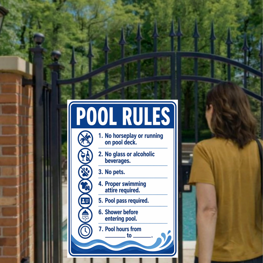 Pool Rules Sign | 13x19 Laminated Custom Pool Safety Sign | Backyard Pool Decor for Airbnb, HOA & Home