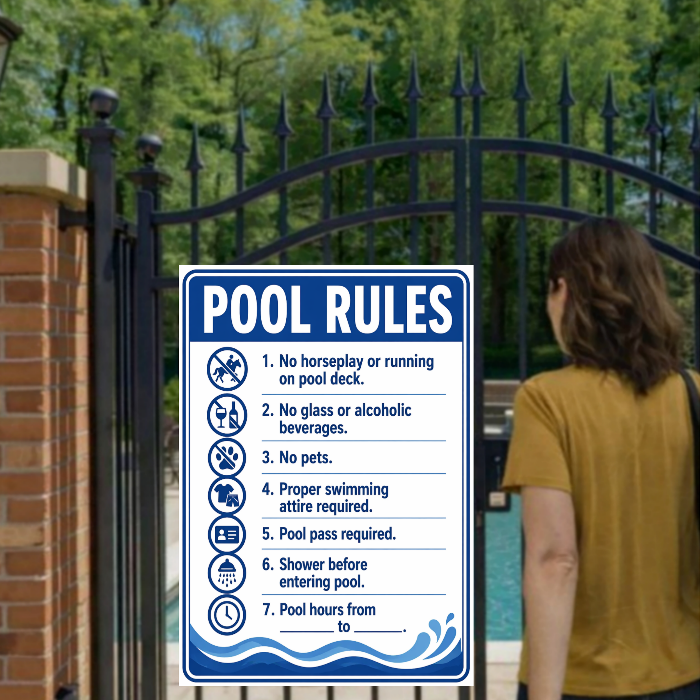 Pool Rules Sign | 13x19 Laminated Custom Pool Safety Sign | Backyard Pool Decor for Airbnb, HOA & Home