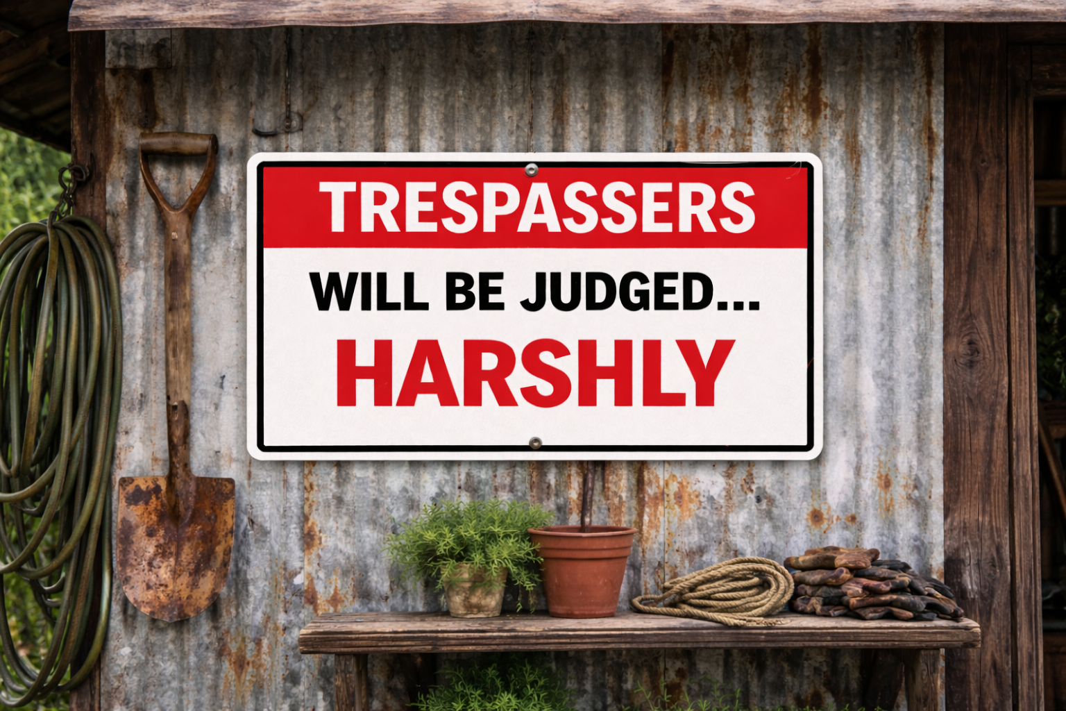 Trespassers Will Be Judged… Harshly Sign – 13x19 Laminated Warning Sign | Funny No Trespassing Sign | Fence, Gate, or Property Sign