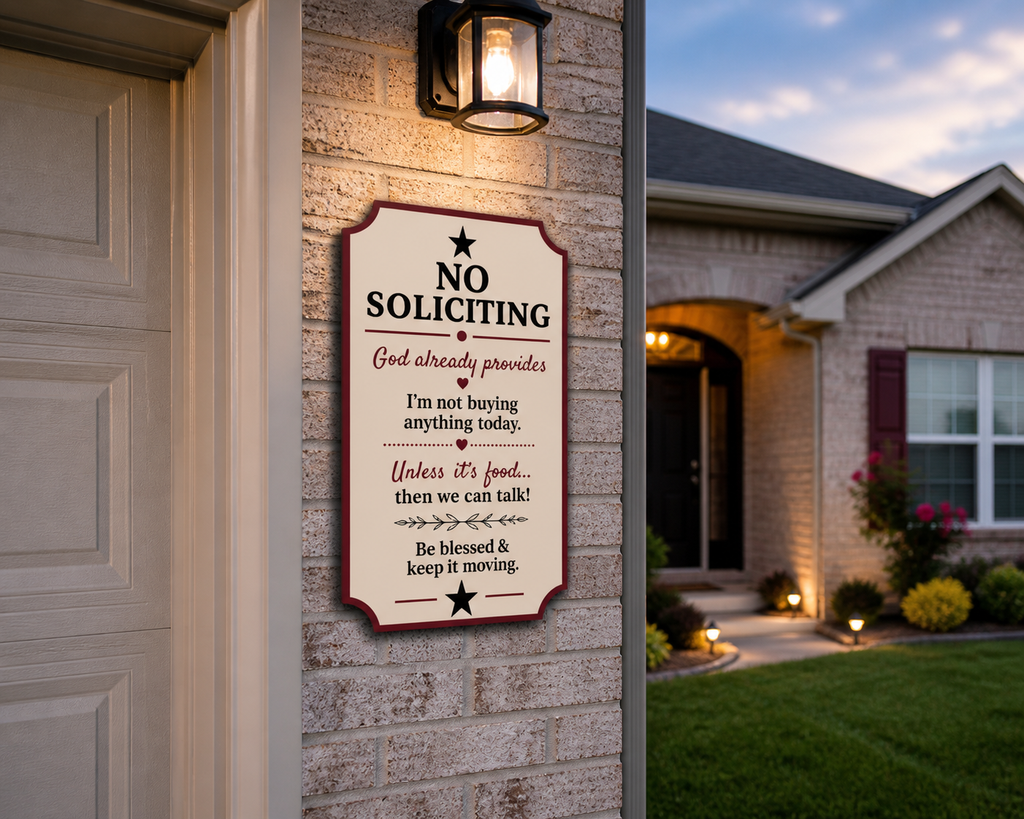 No Soliciting Wooden Sign | Funny Christian Door Decor | Handcrafted Weather Sealed Wall Sign