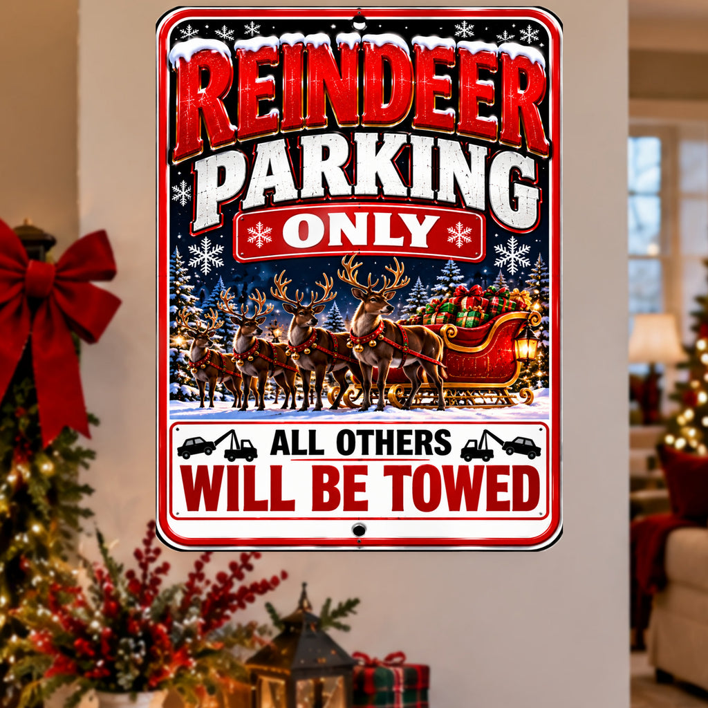 Reindeer Parking Only Sign, 13x19 Laminated Funny Christmas Holiday Parking Decor