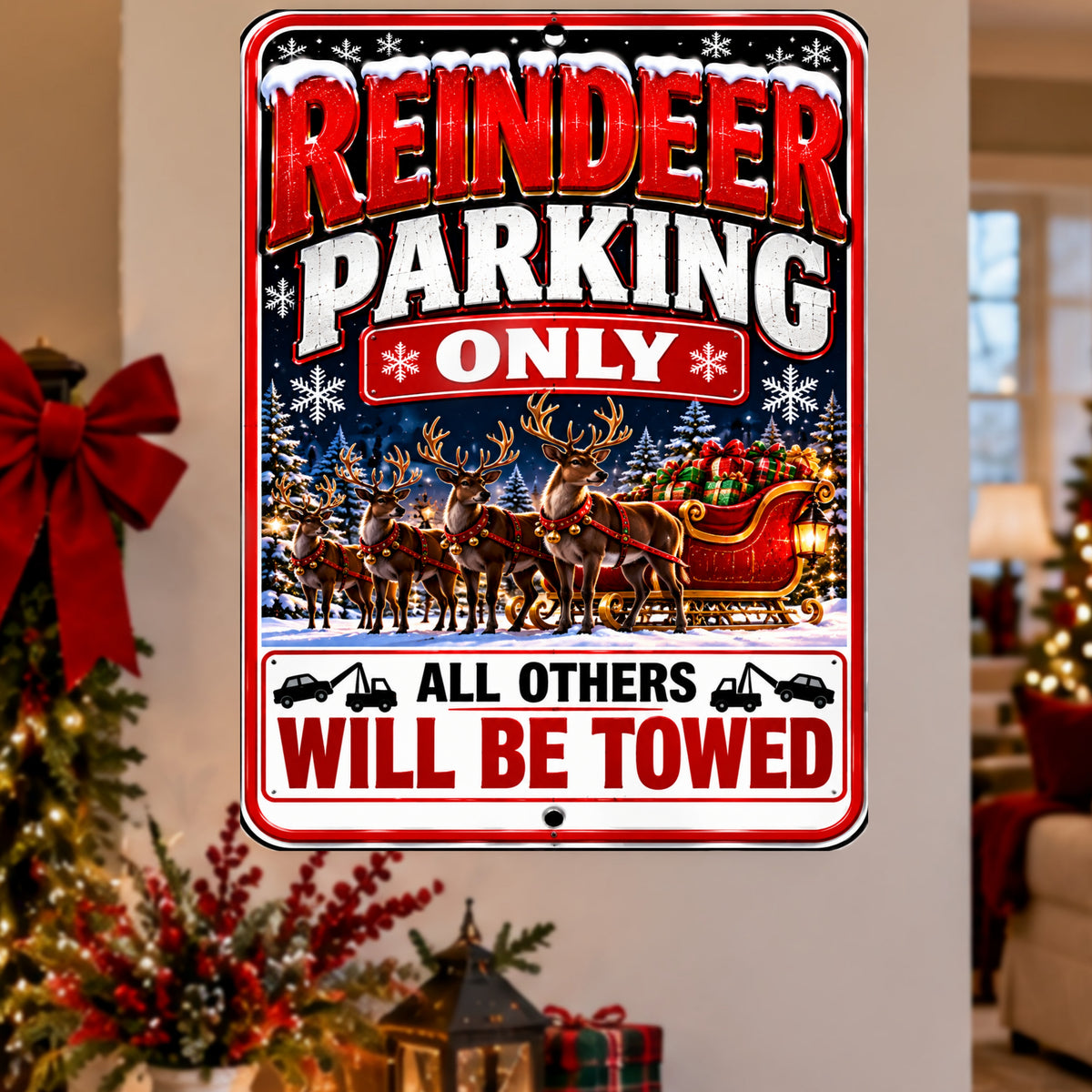 Reindeer Parking Only Sign, 13x19 Laminated Funny Christmas Holiday Parking Decor