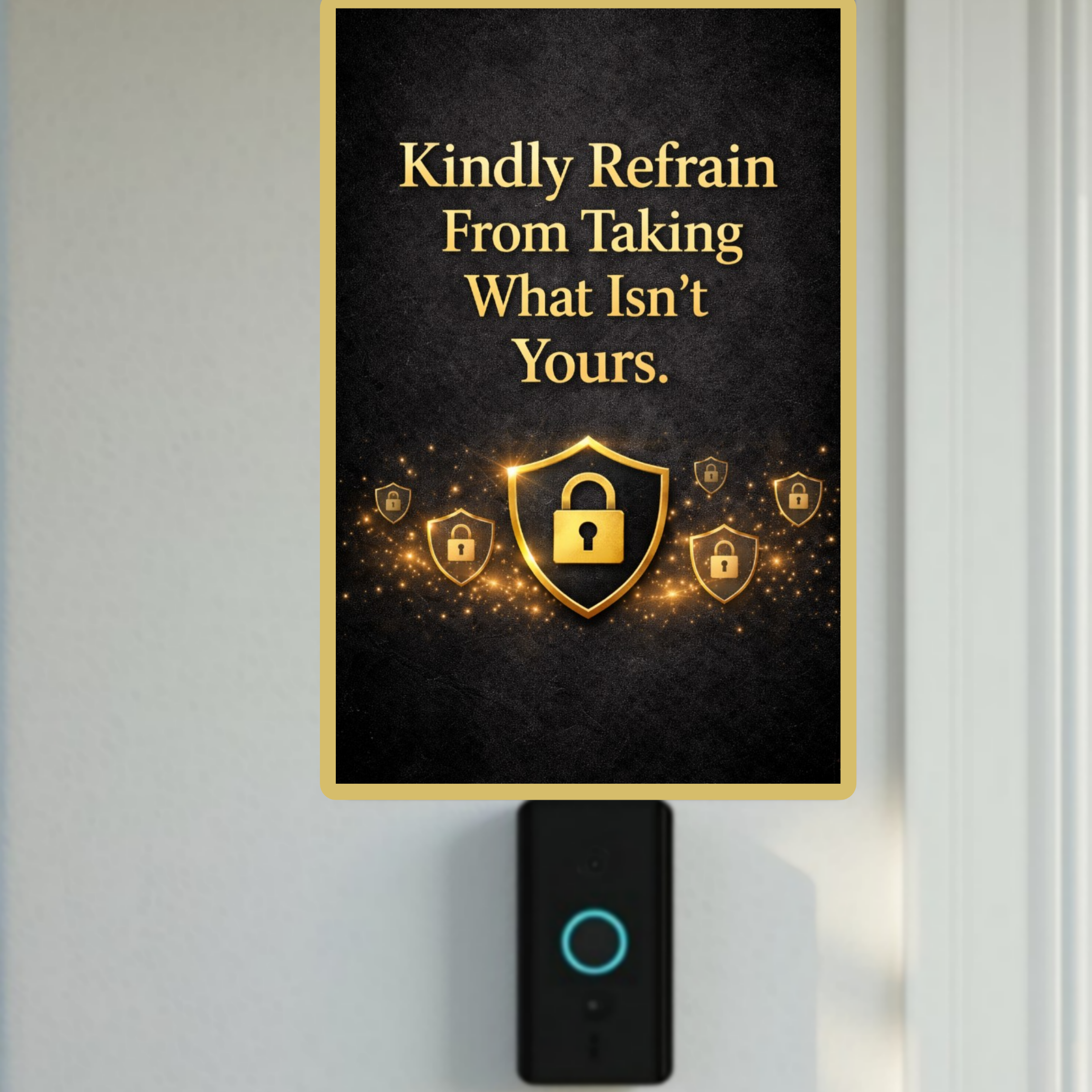Luxury Security Sign 13x19 Laminated Gold Warning Sign Kindly Refrain From Taking What Isn’t Yours Porch Protection Sign