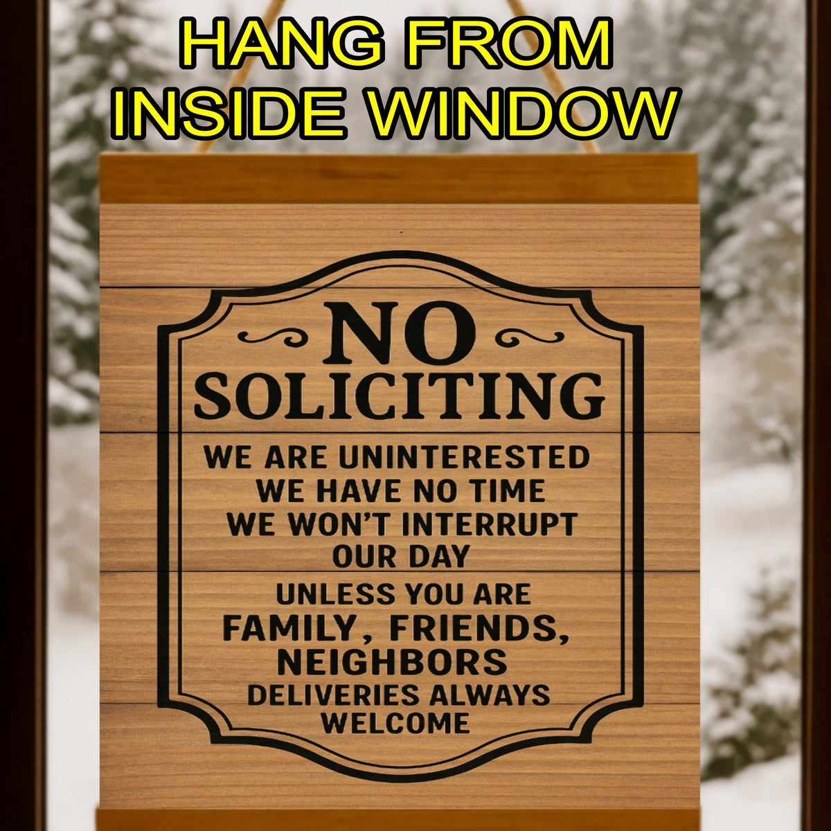 No Soliciting Door Sign – Laminated or Framed Front Door Warning | Rustic Wood Style Home Entry Sign