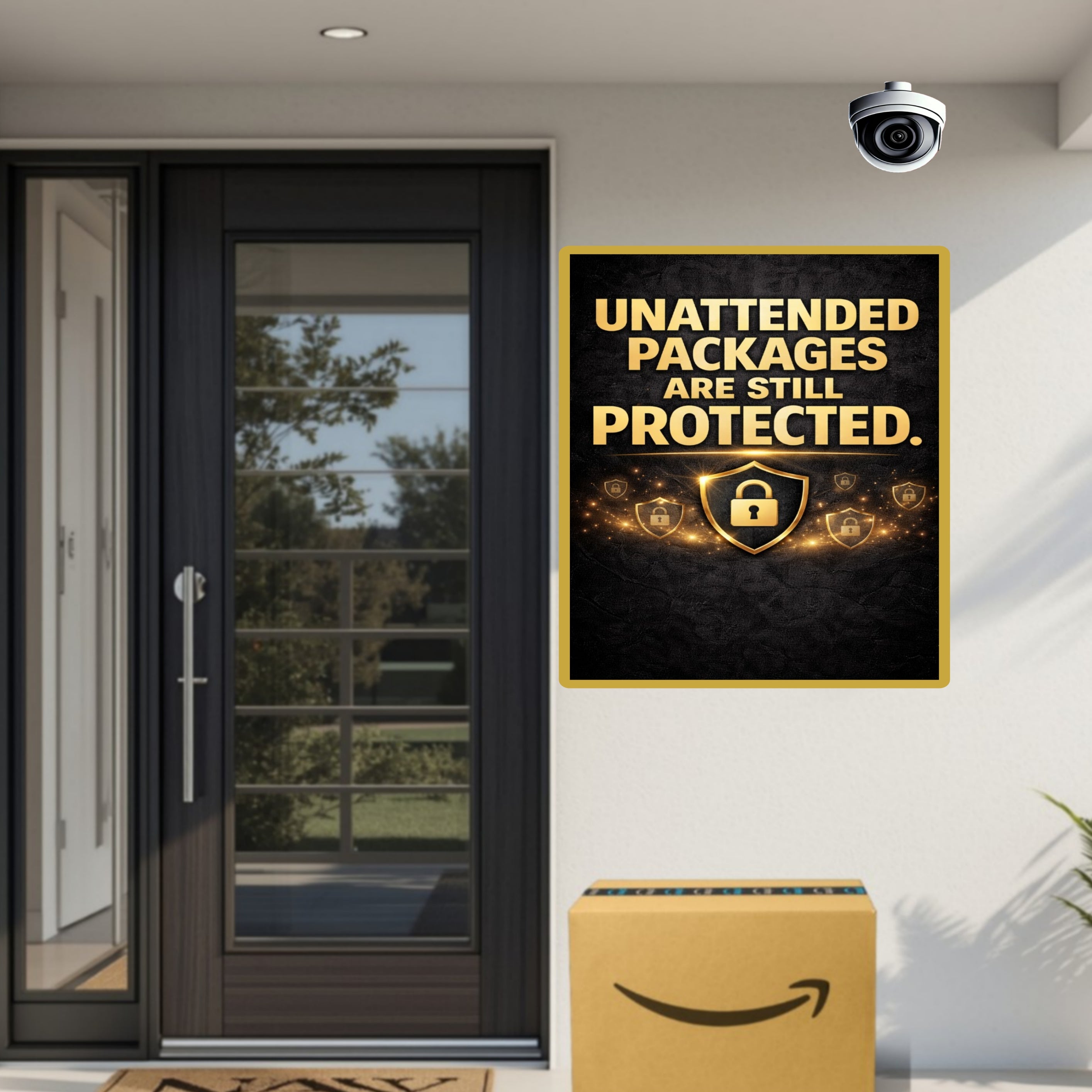 Unattended Packages Protected Sign 13x19 Laminated Porch Security Sign Outdoor Package Protection Warning Sign