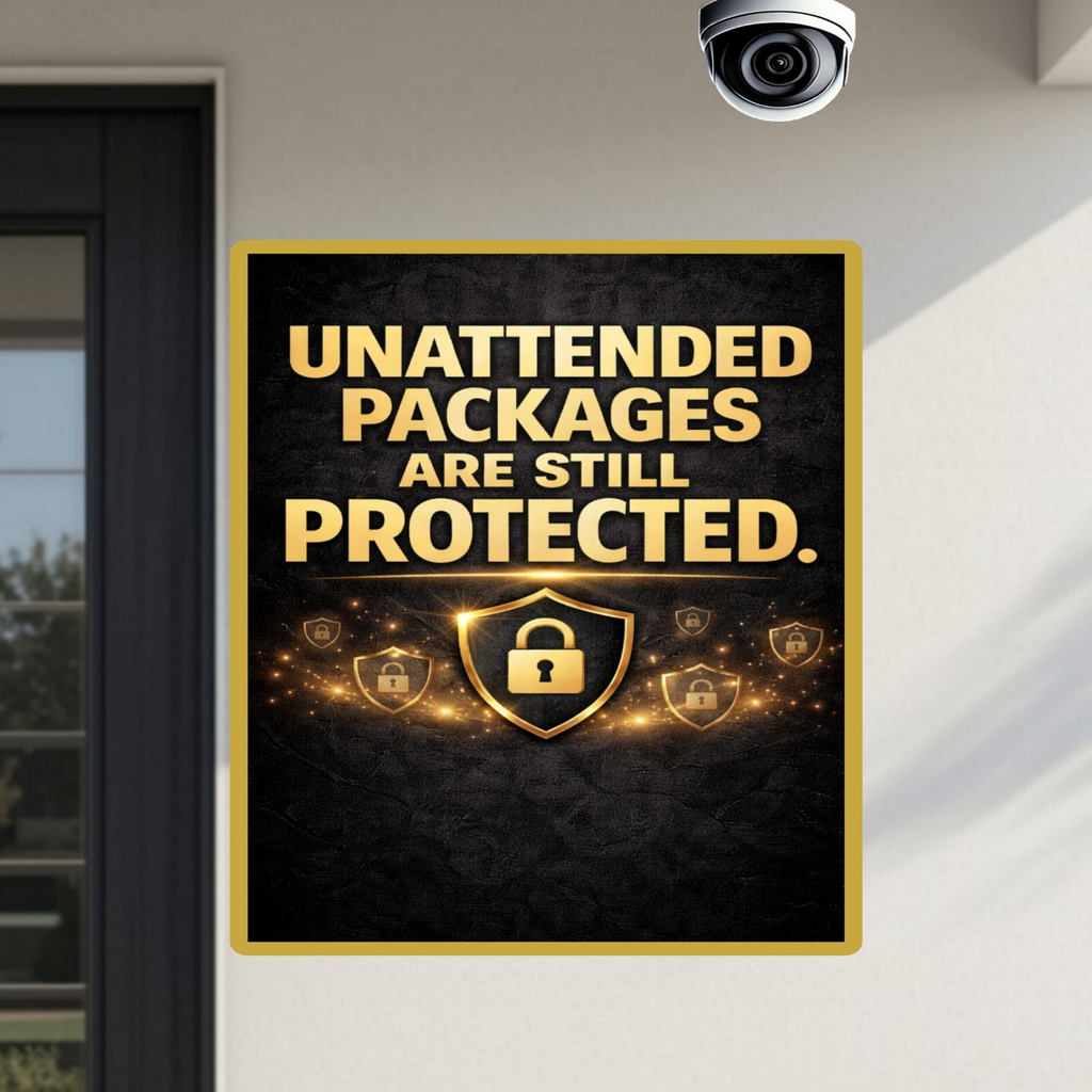 Unattended Packages Protected Sign 13x19 Laminated Porch Security Sign Outdoor Package Protection Warning Sign