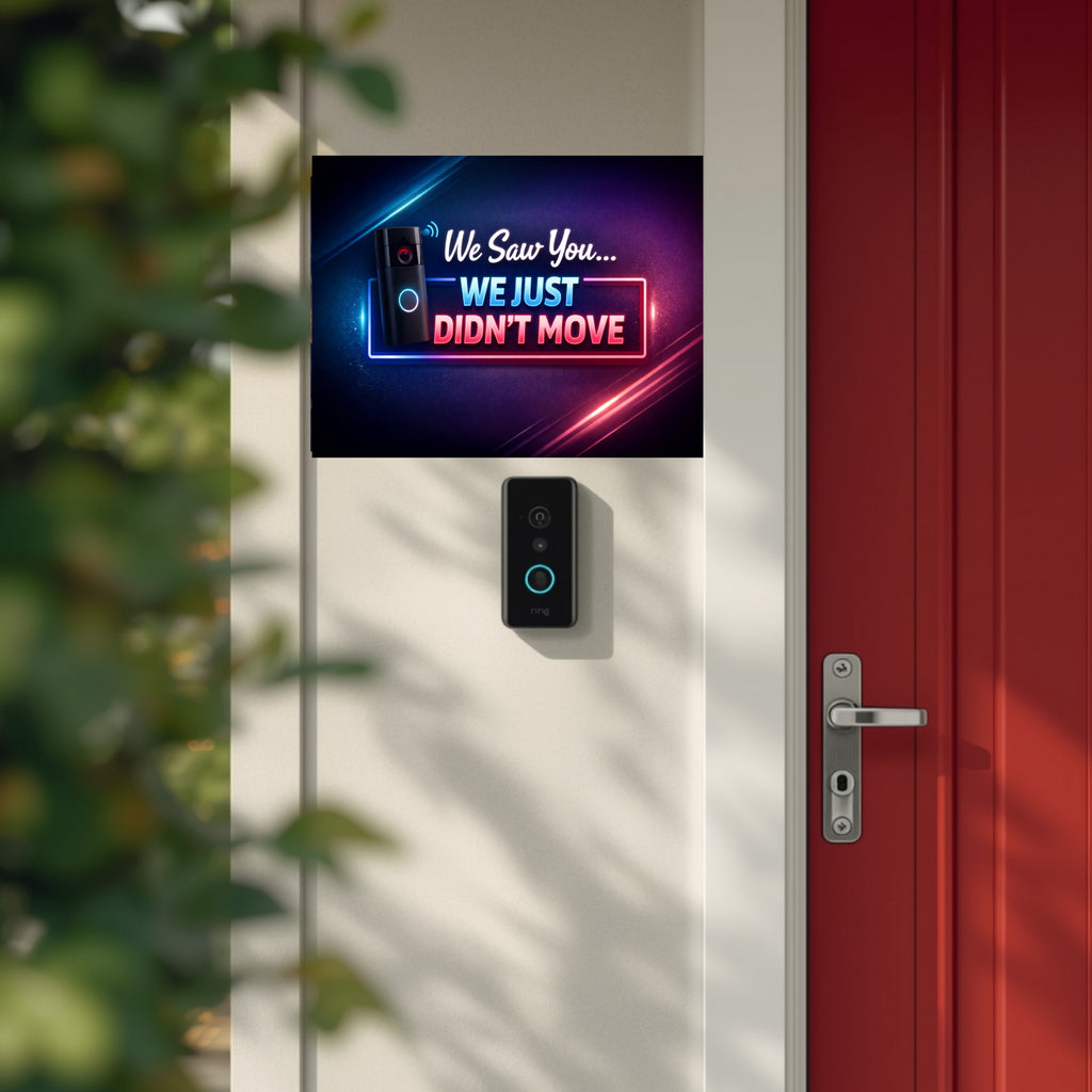 Funny Doorbell Camera Sign – “We Saw You… We Just Didn’t Move” | Smart Home Humor Wall Art