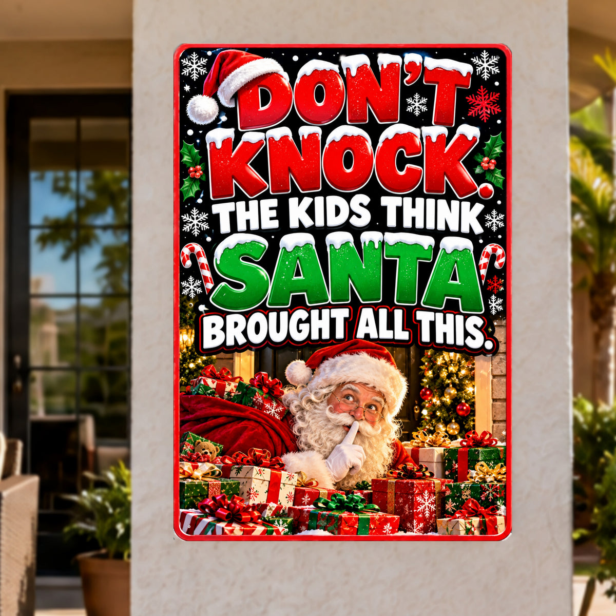 Funny Christmas Door Sign, Don’t Knock Santa 13x19 Laminated Holiday Home Decor