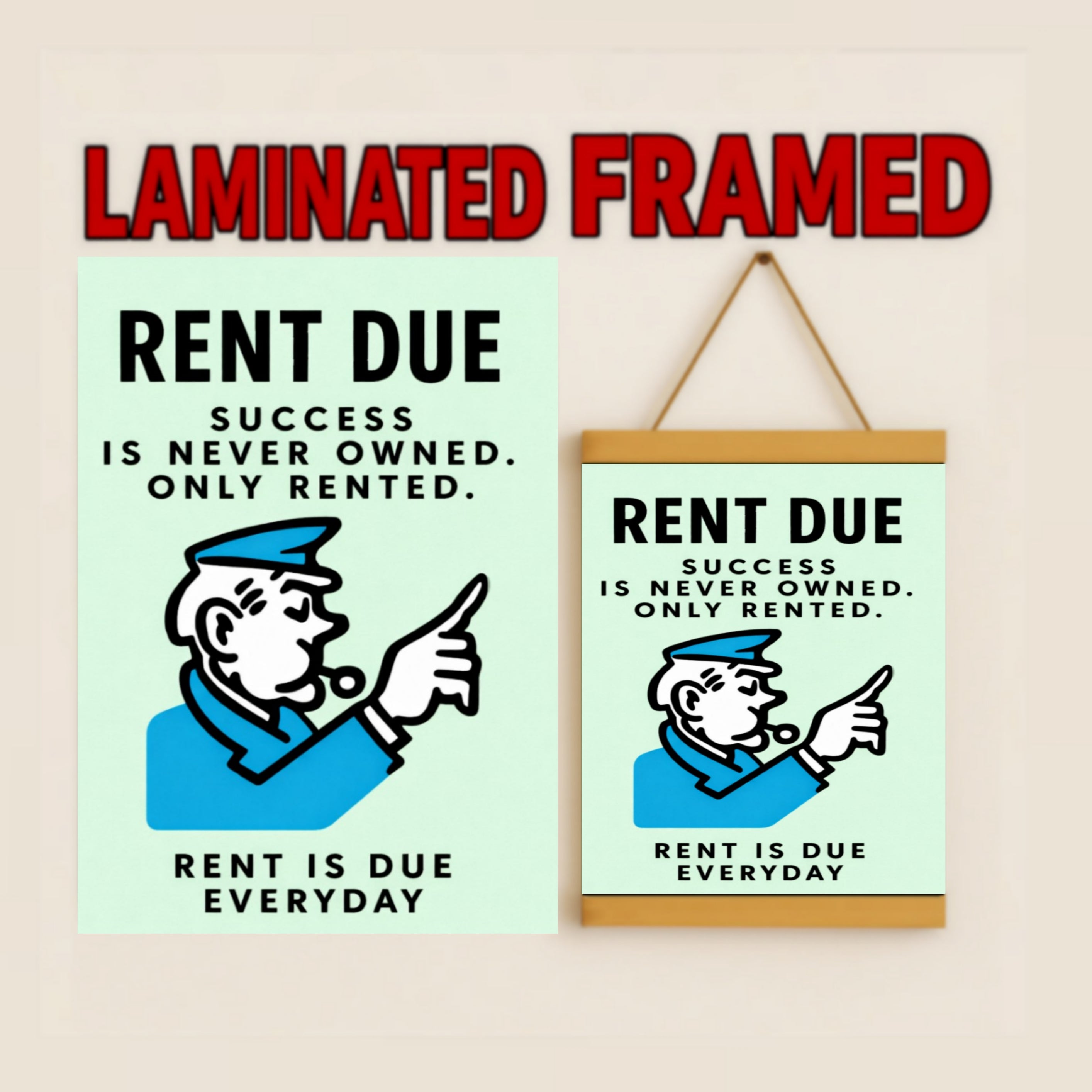 Rent Is Due Every Day Motivational Poster – Hustle Mindset Entrepreneur Wall Art 13x19in Laminated or Framed Print