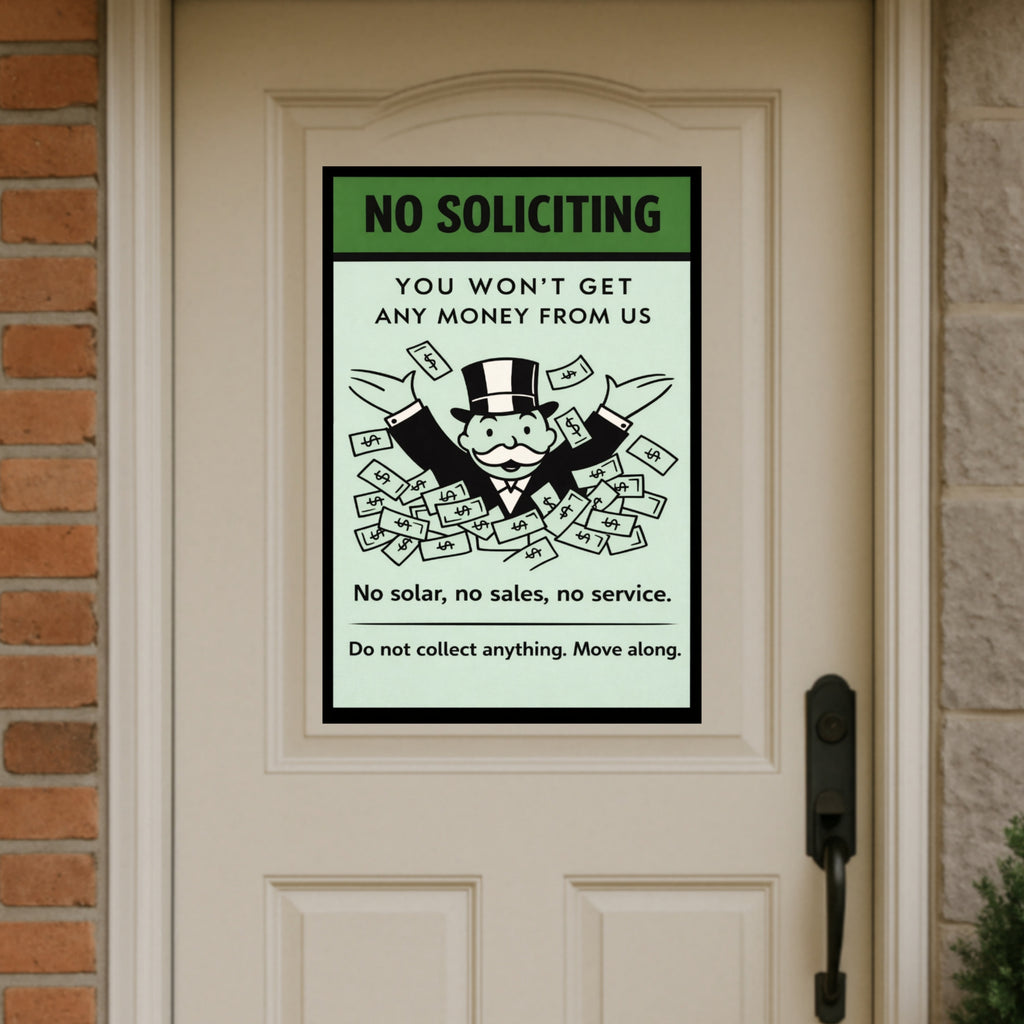 No Soliciting Funny Money Sign We Don’t Want To Buy Move Along Sign 13x19 Laminated Door Sign Home Security Decor
