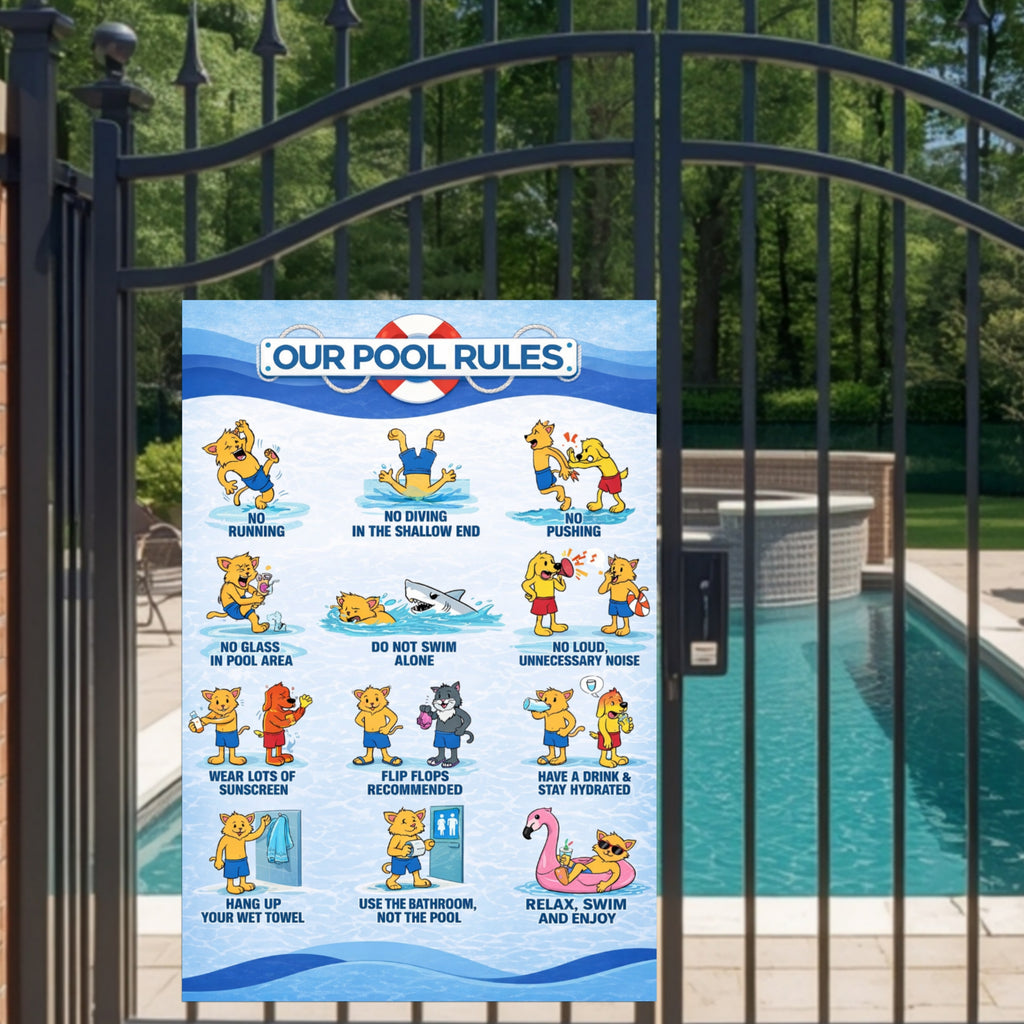Pool Rules Sign 13x19 Laminated Funny Pool Safety Poster Kids Pool Rules Sign Backyard Pool Decor Family Pool Sign