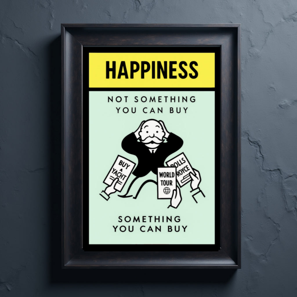 Monopoly Happiness LAMINATED PRINT – Not Something You Can Buy | Motivational Mindset Wall Art 13x19in