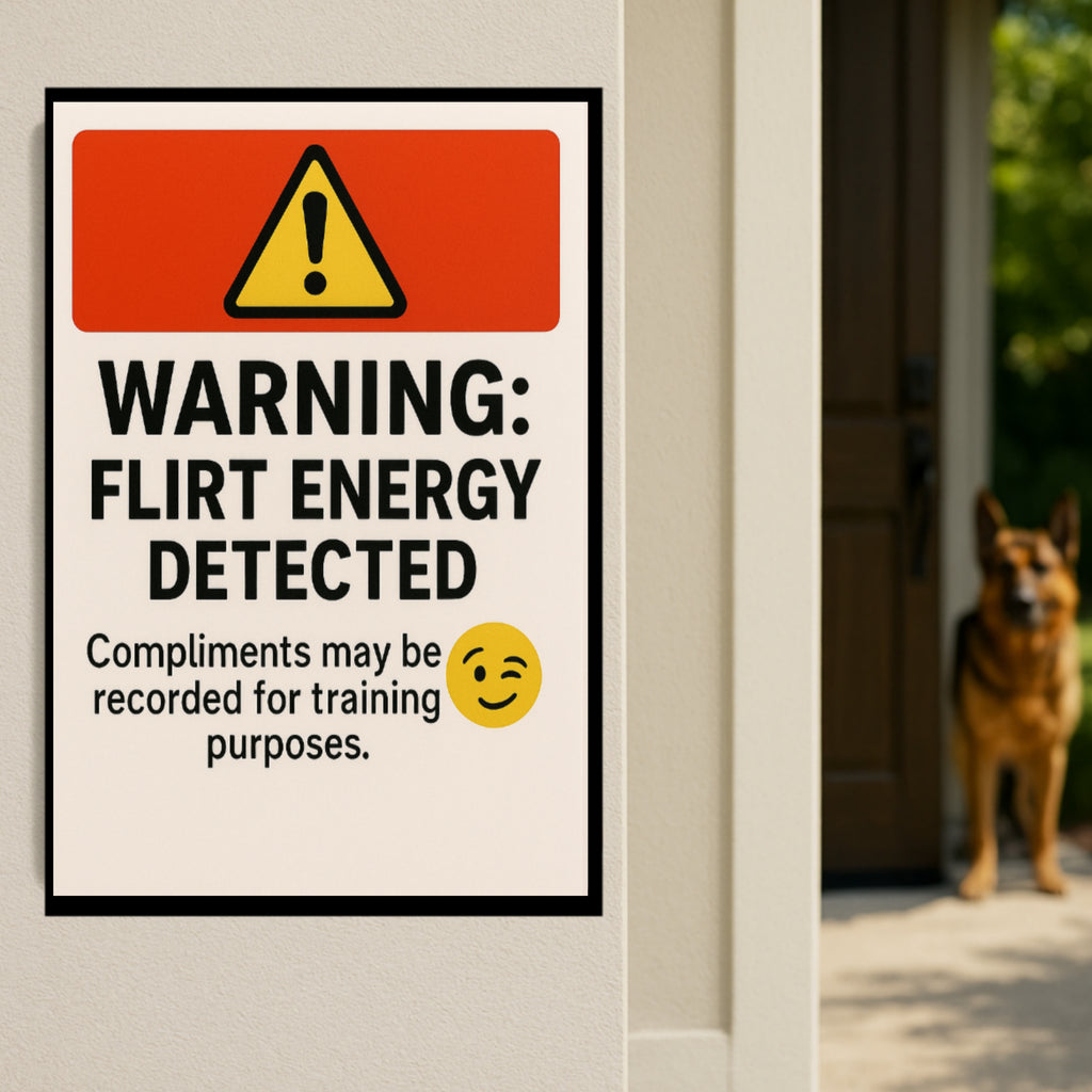 Warning: Flirt Energy Detected Sign – Funny Flirty Wall Art | Humor Decor for Office, Bedroom or Studio 13x19in