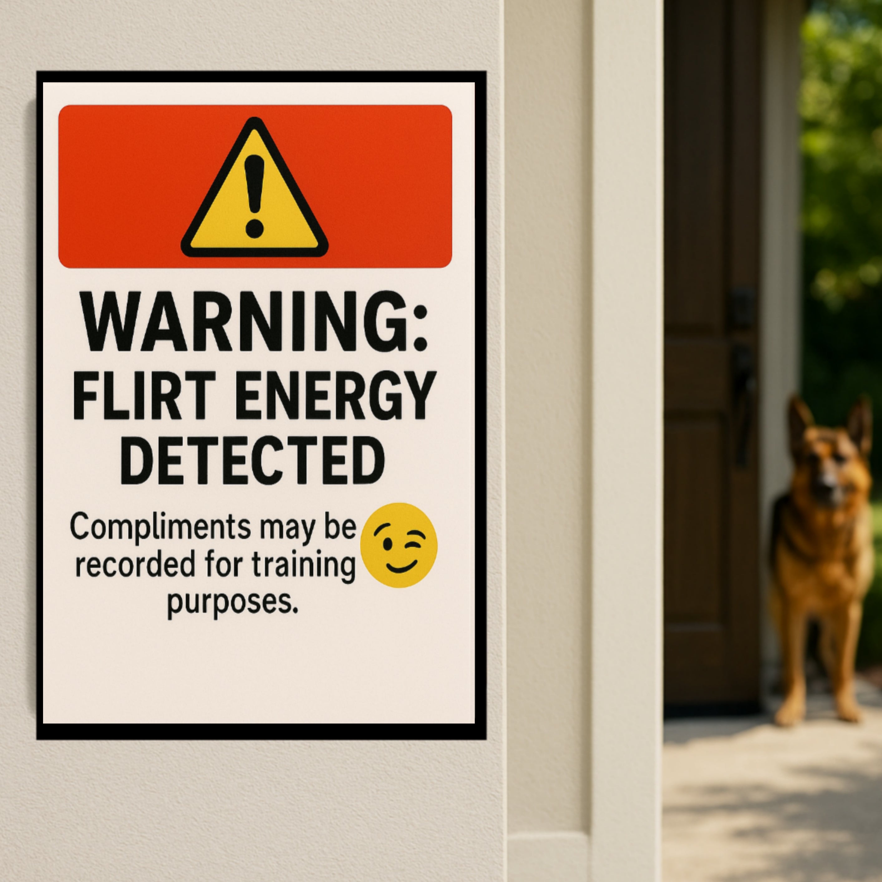 Warning: Flirt Energy Detected Sign – Funny Flirty Wall Art | Humor Decor for Office, Bedroom or Studio 13x19in