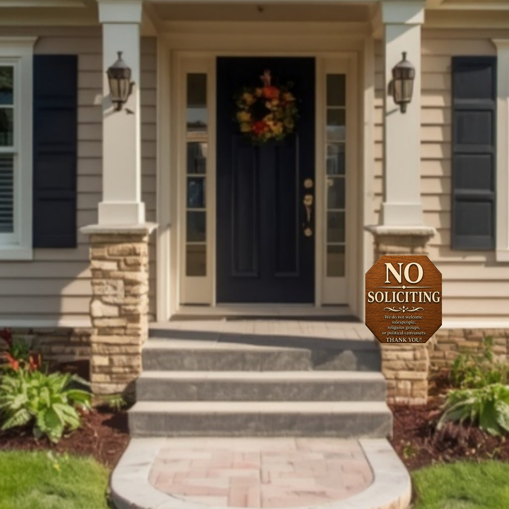 Real Wood No Soliciting Sign 12x12 Outdoor Wooden Door Sign Weather Sealed Front Porch Decor