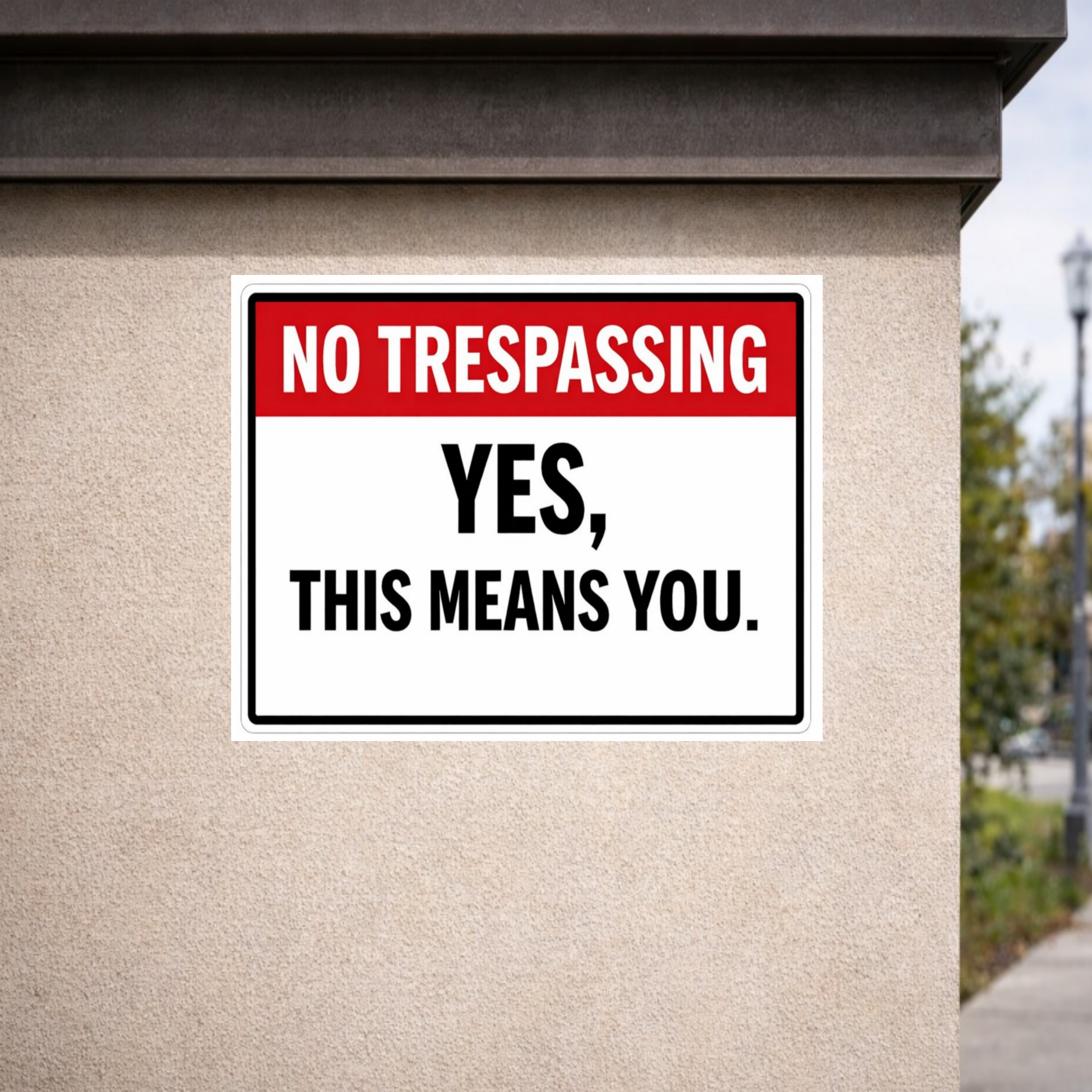 No Trespassing Sign – Yes This Means You | Funny Property Warning Sign 19x13in Size Laminated or Framed