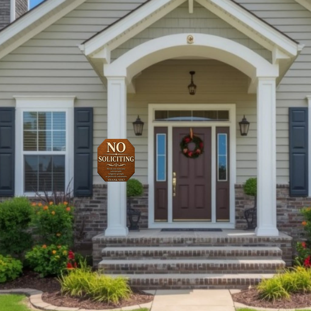 Real Wood No Soliciting Sign 12x12 Outdoor Wooden Door Sign Weather Sealed Front Porch Decor