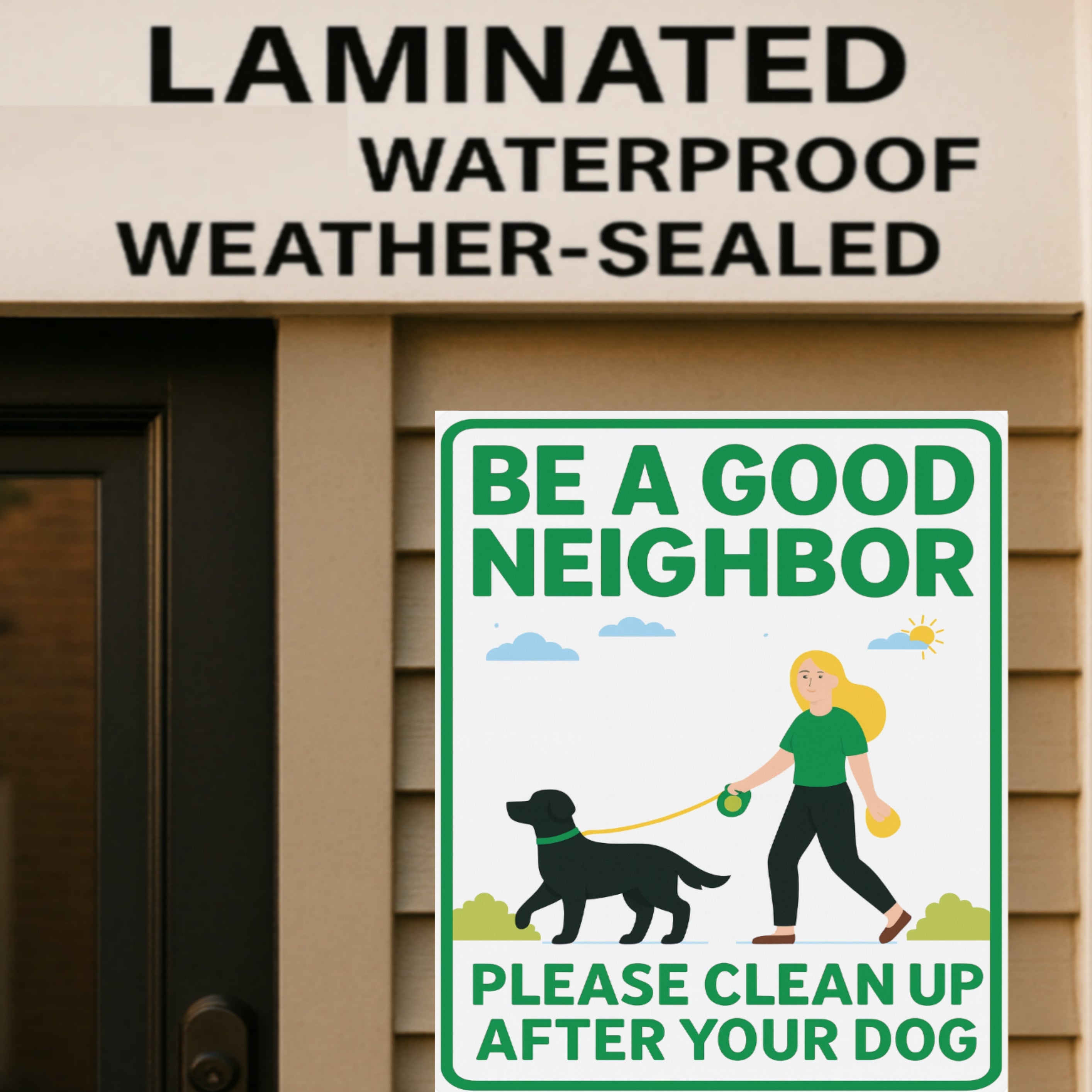 Be a Good Neighbor Clean Up After Your Dog Sign – Pet Owner Courtesy Yard Sign 13x19in Laminated Print