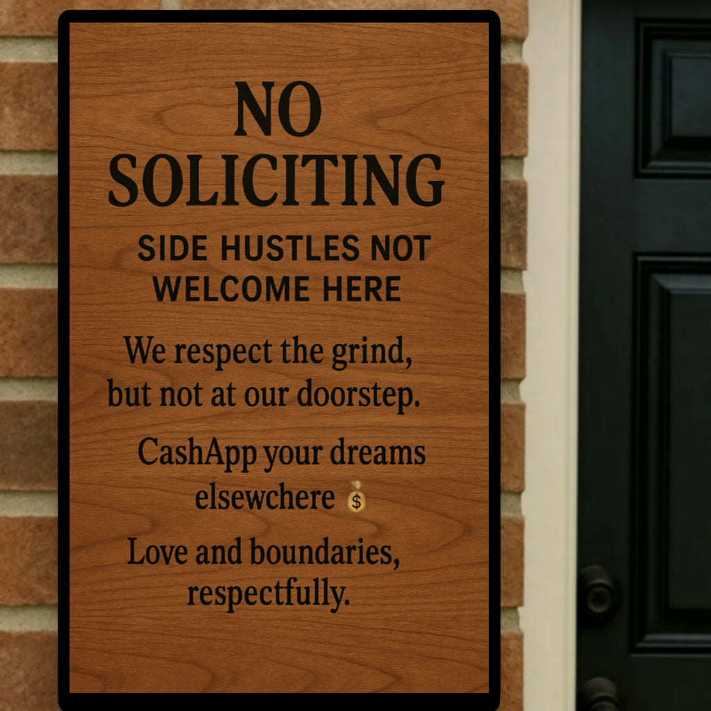 No Soliciting Side Hustles Sign – Funny Front Door Warning Sign | Home Privacy Decor 13x19in Laminated Print