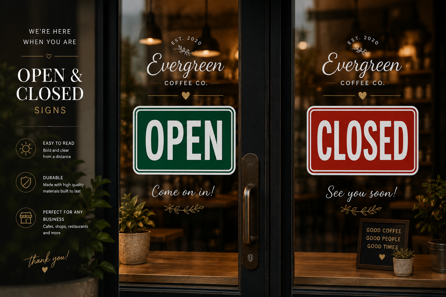 Open Closed Signs | 6x12 Laminated Business Door Signs | Glossy Storefront Decor | Modern Shop Signs