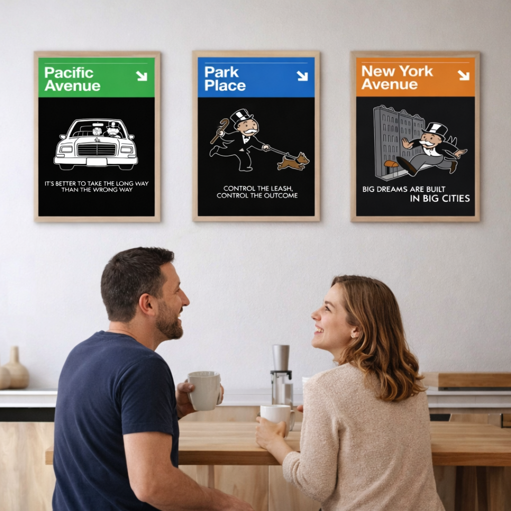 Monopoly Inspired Wall Art Set 13x19 Laminated Street Style Decor Park Place New York Avenue Modern Wall Art Set