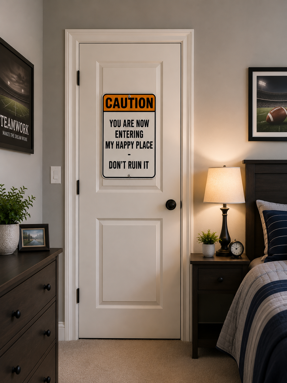 Funny Happy Place Sign Laminated 13x19 | Funny Home Decor | Caution Entering My Happy Place Sign | Man Cave Wall Art