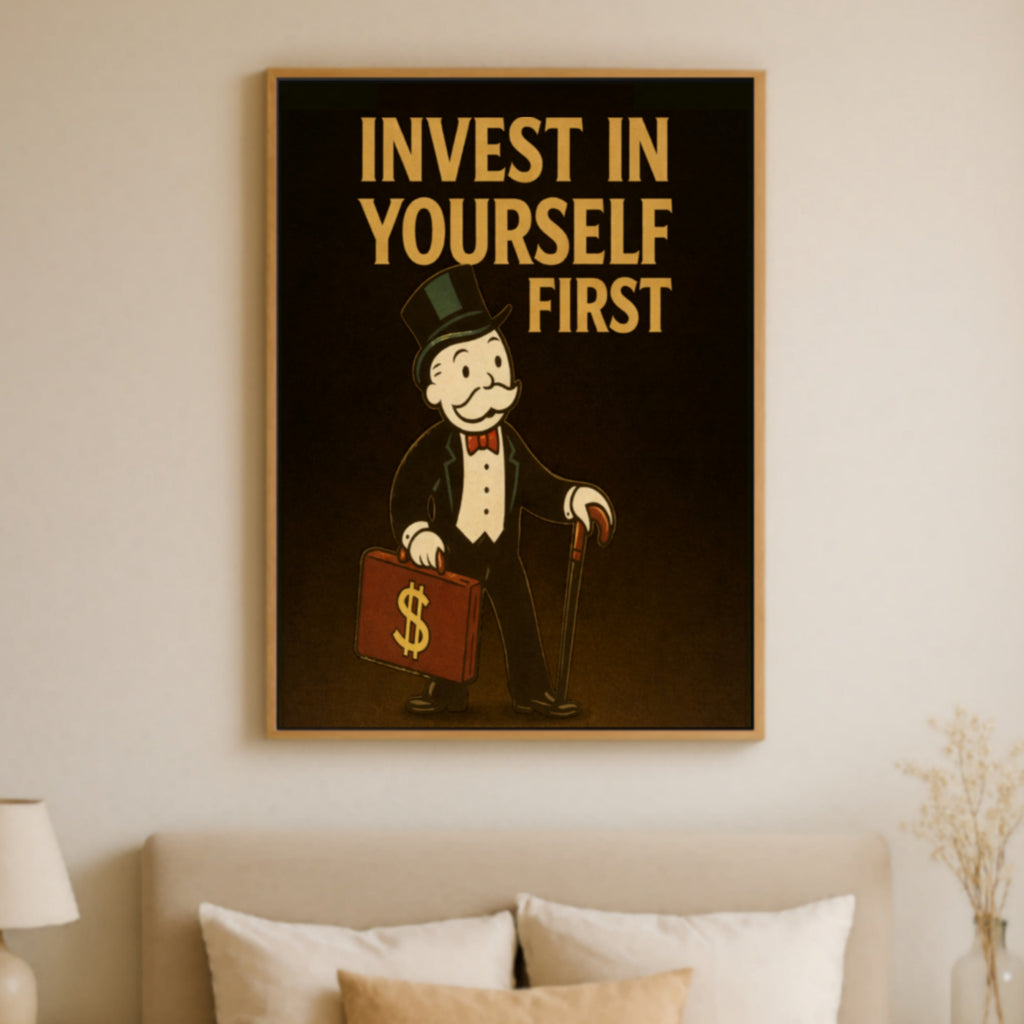 Invest In Yourself First Wall Sign – Entrepreneur Motivation Decor | Money Mindset Office Wall Art 13x19in