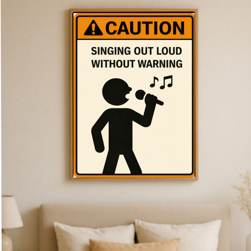 Singing Out Loud Without Warning Funny Caution Sign 13x19 Laminated Print Music Lover Humor Wall Art Funny Decor Gift