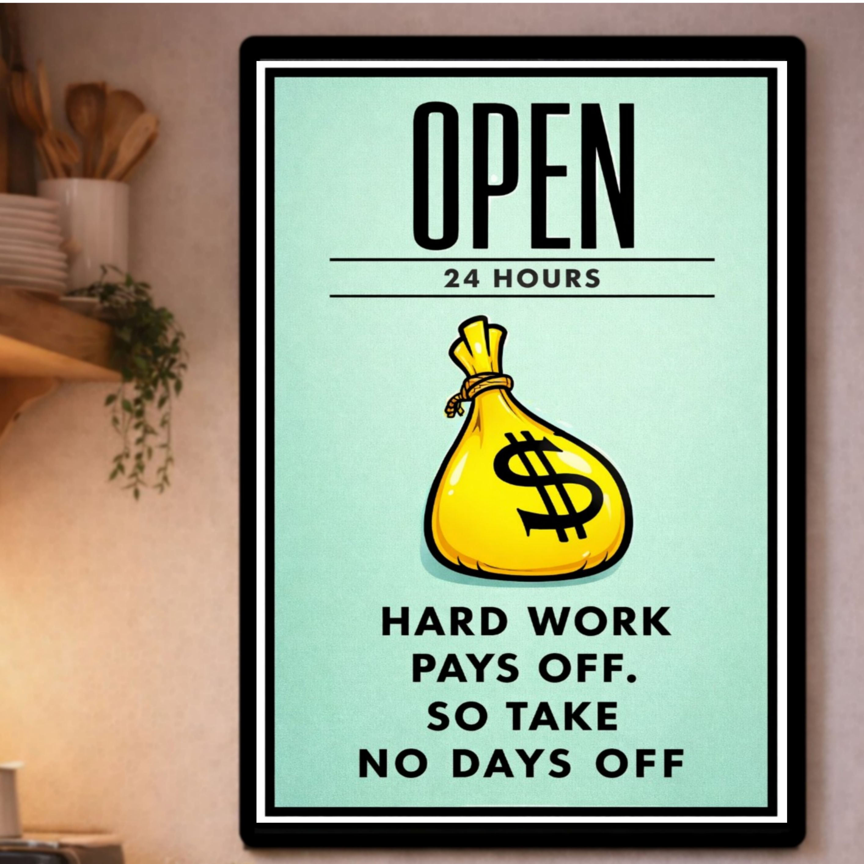 Open 24 Hours Hustle Sign – Hard Work Pays Off Wall Art – 13x19 Laminated Motivational Poster