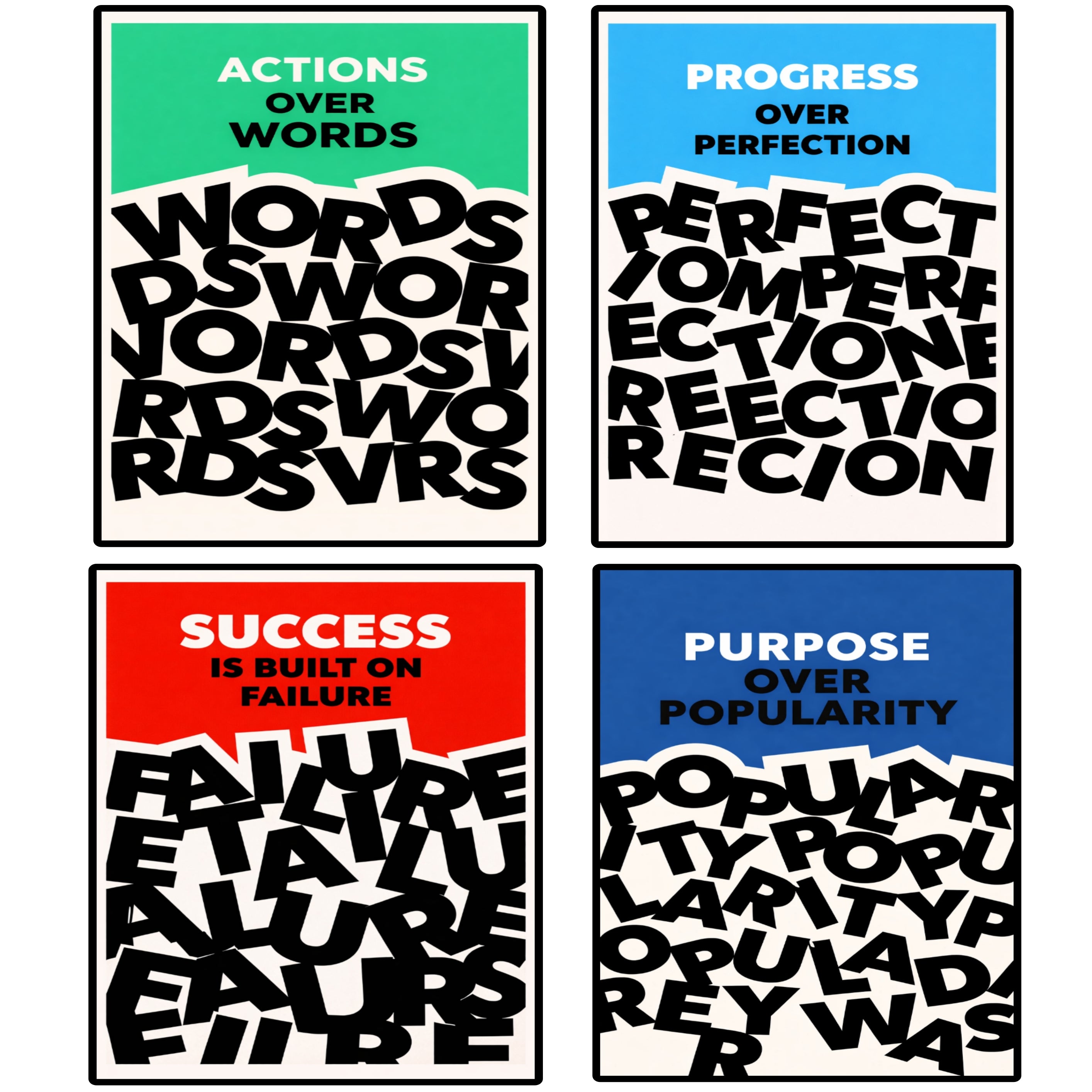 Motivational Wall Art Set Actions Over Words Purpose Over Popularity Progress Over Perfection Success Mindset Decor 13x19 Laminated